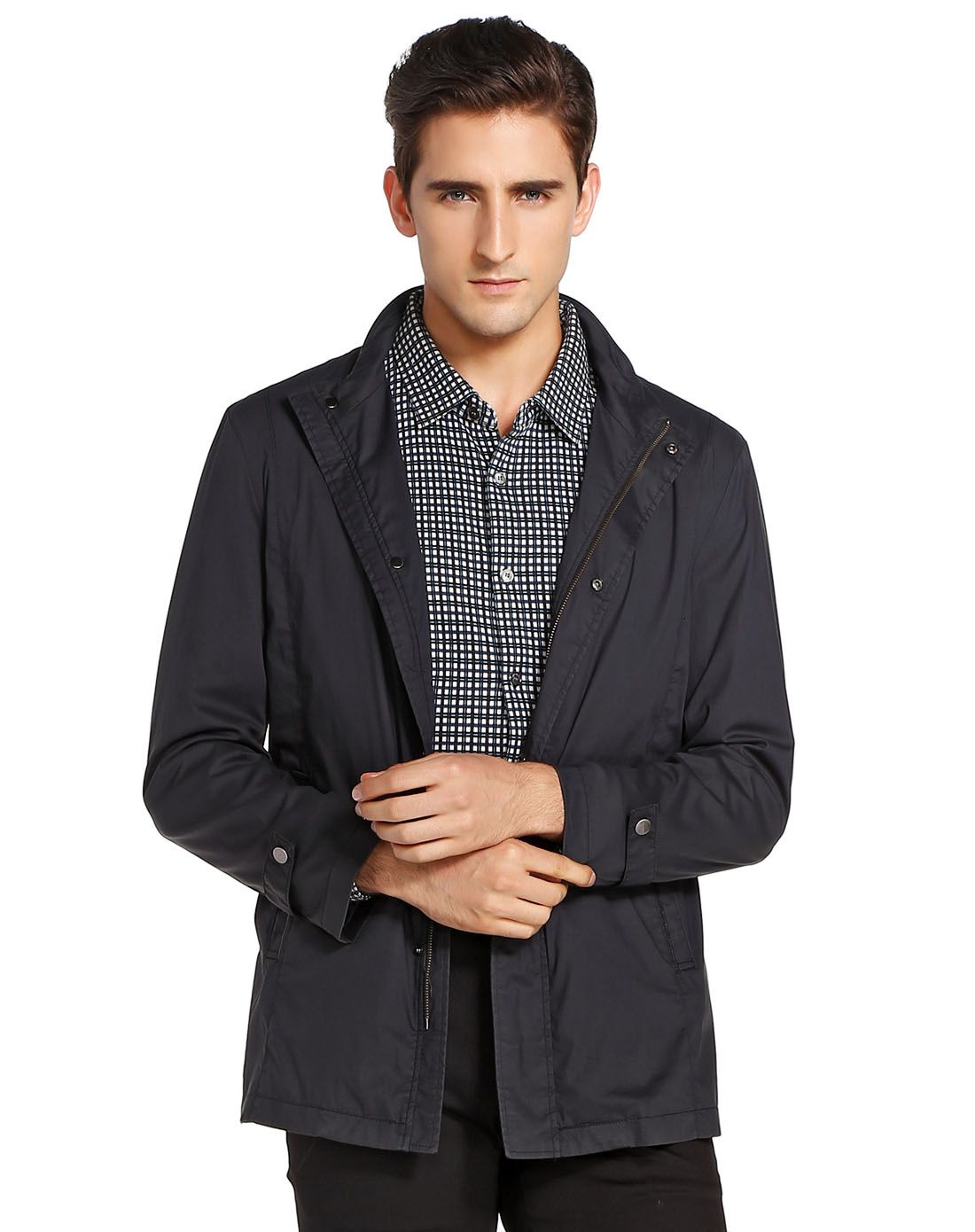 路卡迪龙藏黑色长绒棉成熟稳重长袖外套