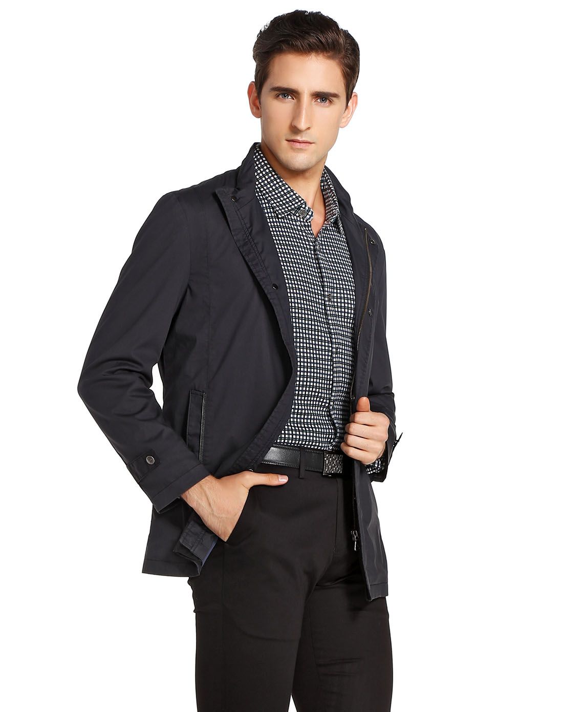 路卡迪龙&莱克代尔男装路卡迪龙藏黑色长绒棉成熟稳重长袖外套