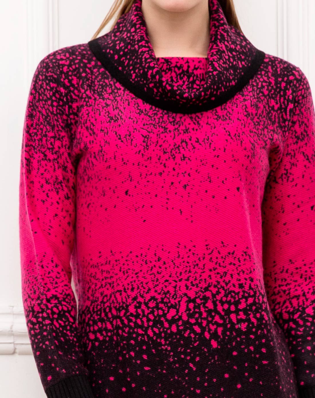 女士黑深玫红荡领空混渐变文雅造型长衫