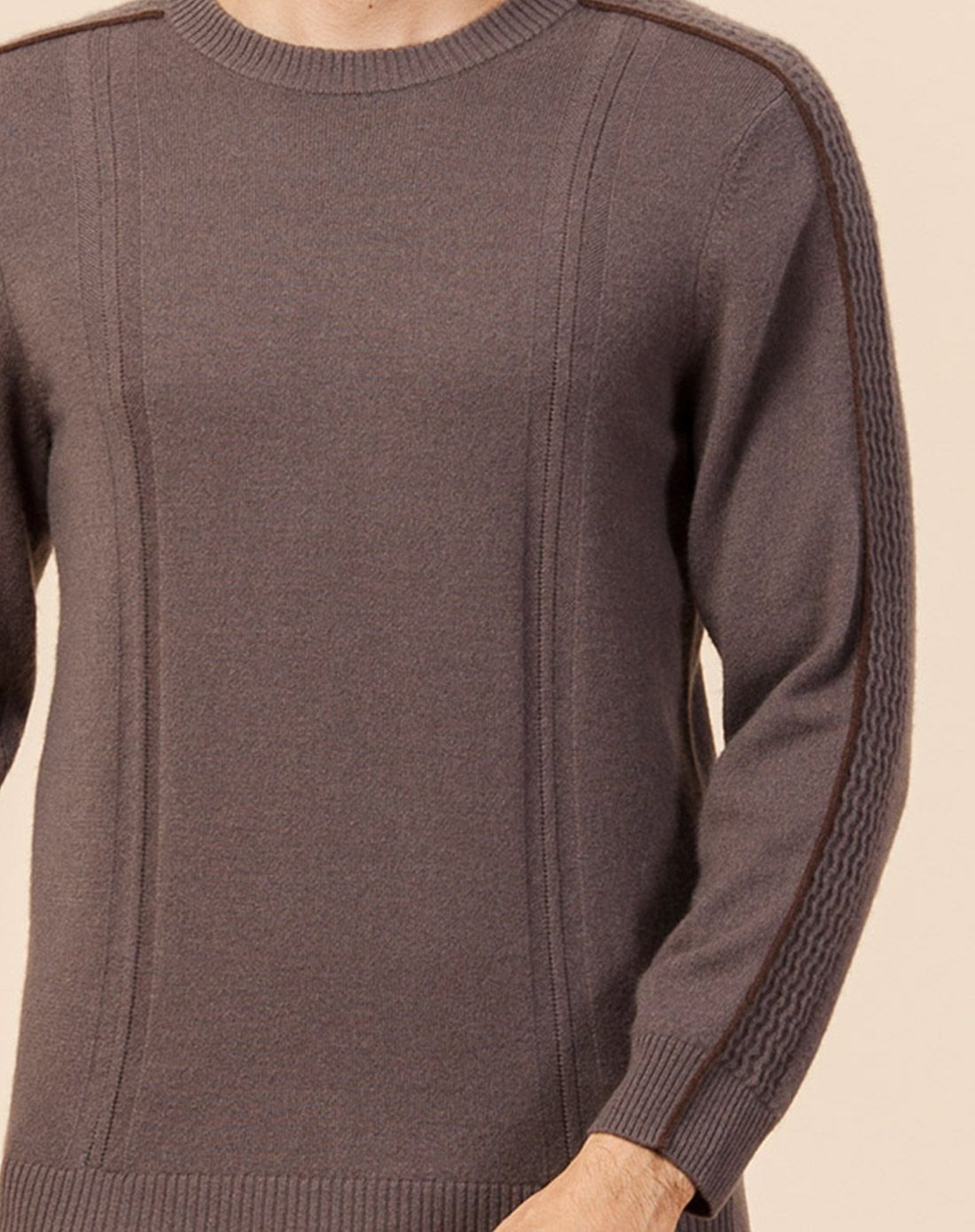 男摩卡棕100%山羊绒圆领男套衫