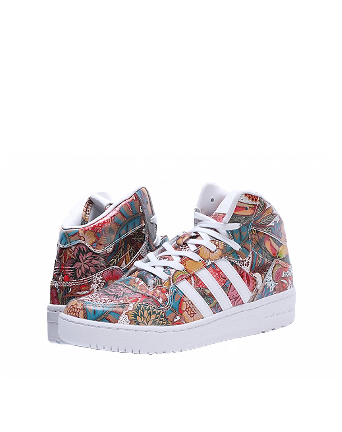 adidas originals三叶草红色涂鸦女士潮流高帮休闲鞋