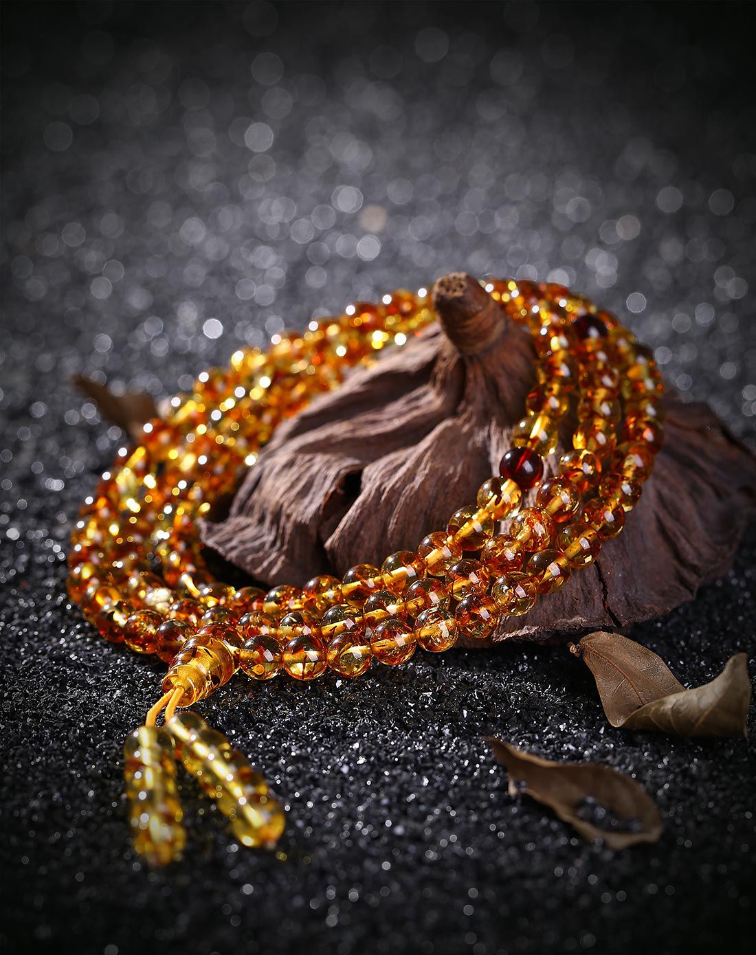 昊天琥珀 百花齐放108颗花珀佛珠链6-7mm附证书