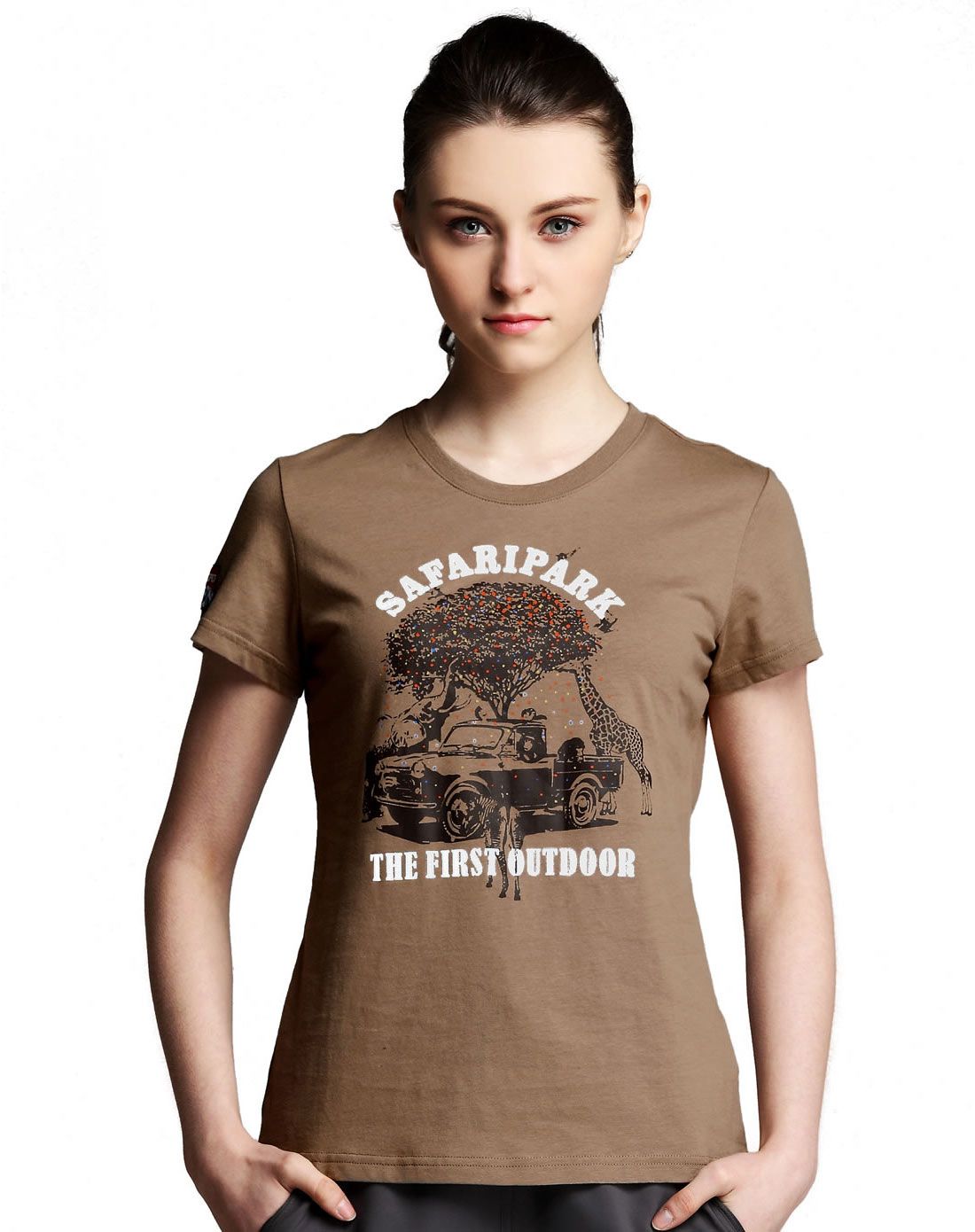 防紫外线 纯棉吸汗 女款驼色t恤 不变型