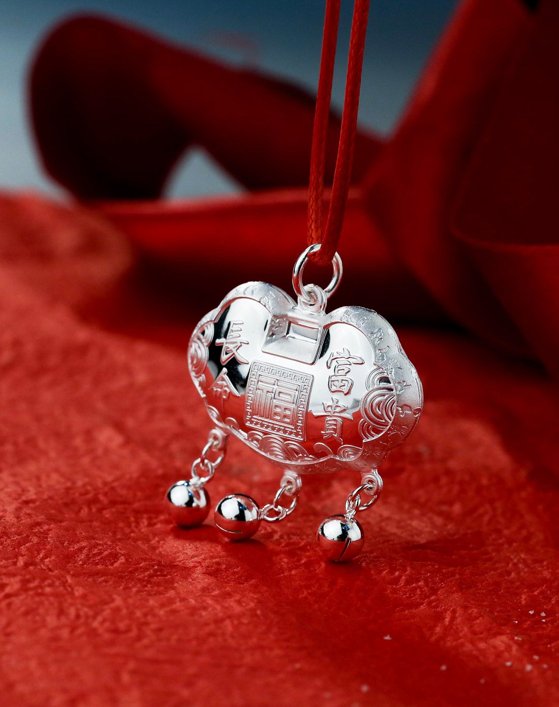 银时代 银时代 宝宝礼饰.999银福字铃铛童锁长命富贵