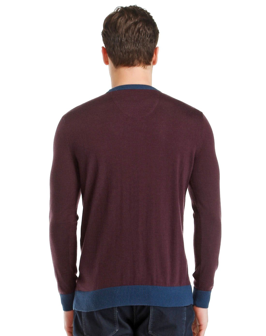 紫酱色休闲经典百搭长袖羊毛衫