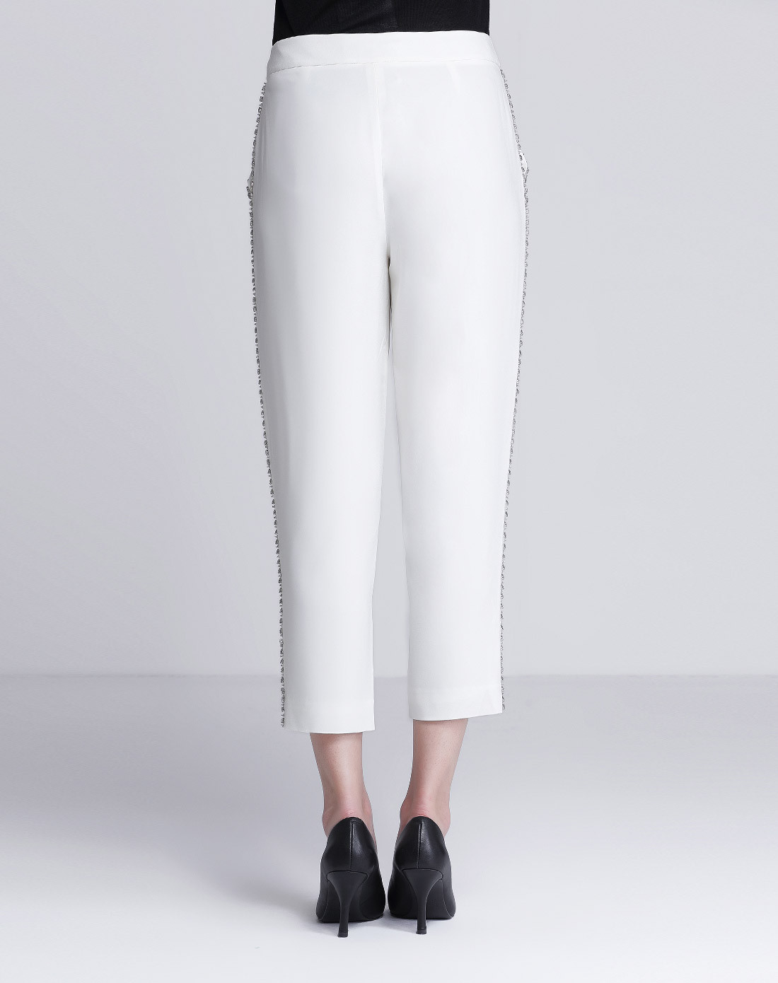 时尚侧边钉珠百搭长裤白色