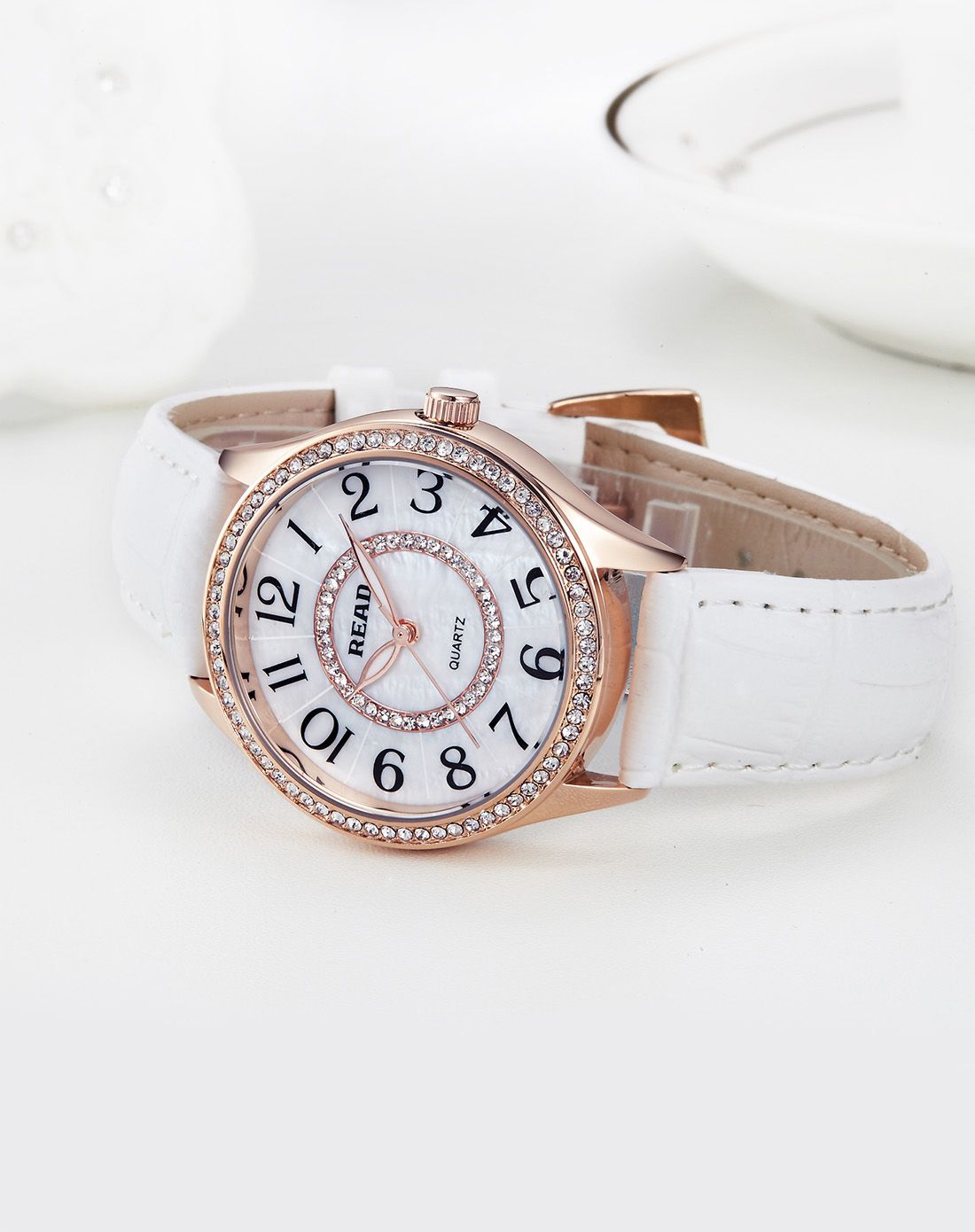 锐力read手表专场 read 新品【唯品首发】钻框数字贝母面日历款进口