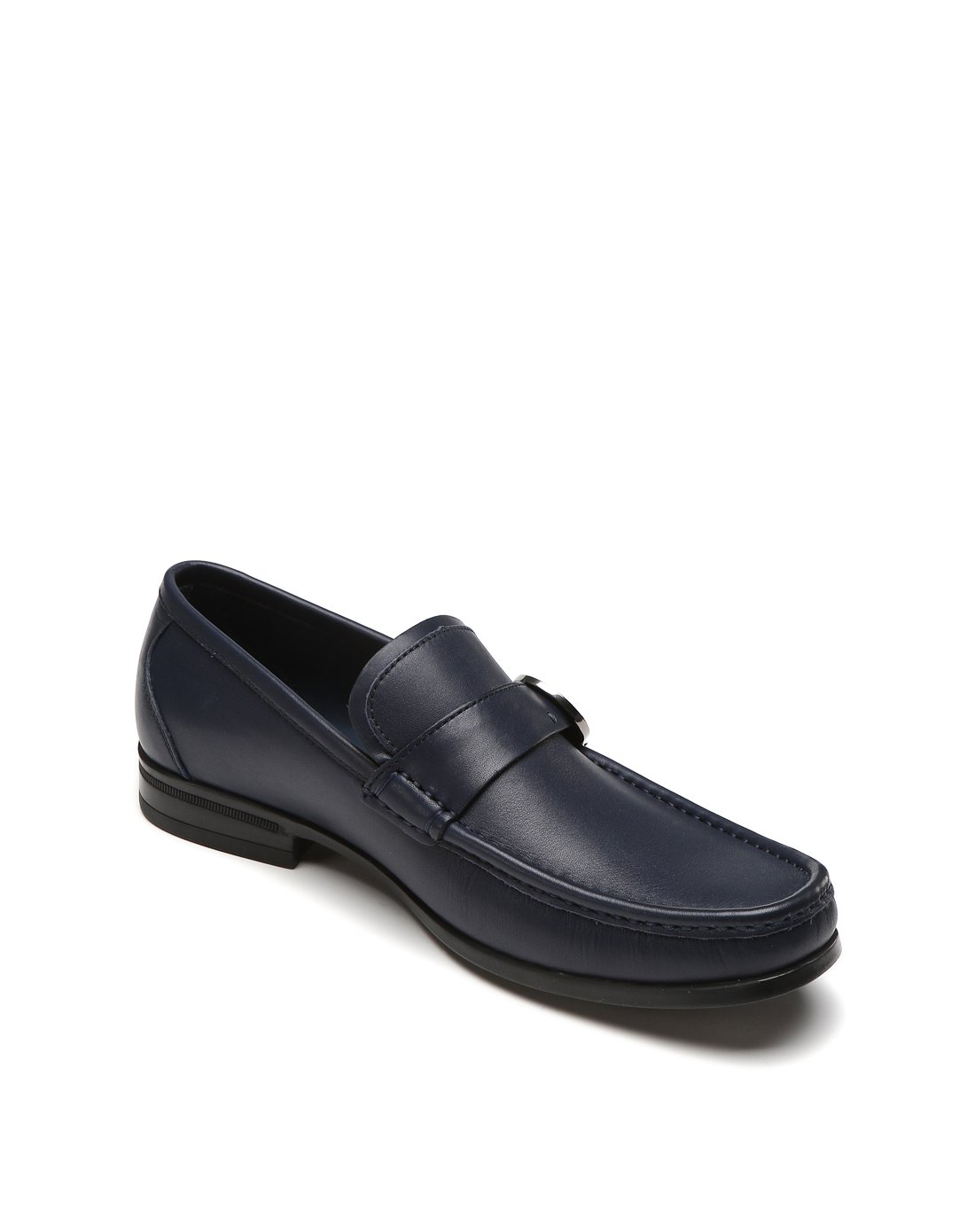 男士春秋牛皮革通勤浅口鞋单鞋蓝色