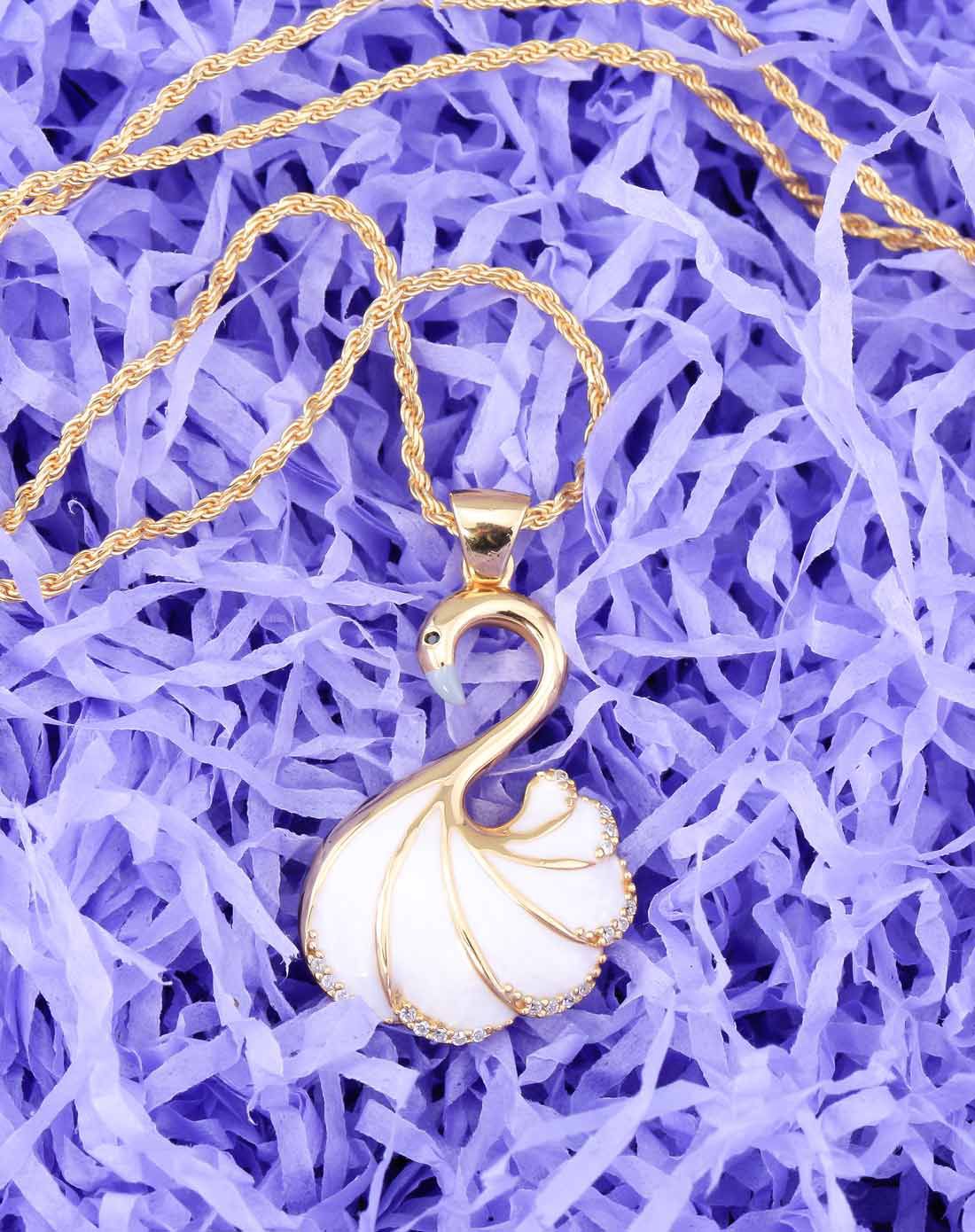 misis 意大利艺术珠宝镀金镶锆白色珐琅工艺天鹅项链