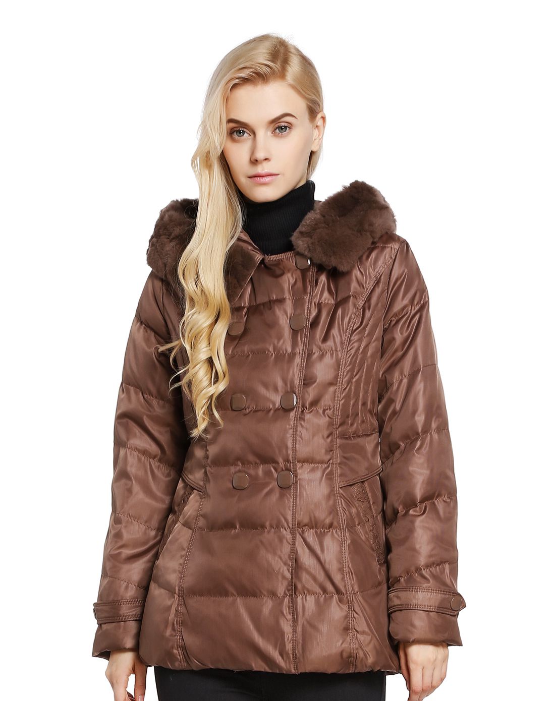 深藕色时尚修身羽绒服