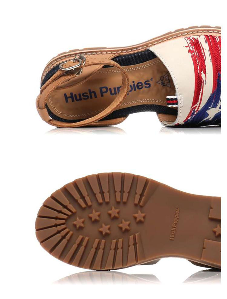 暇步士hush puppies美式休闲暇步士 专柜同款牛皮磨砂印花撞色搭扣