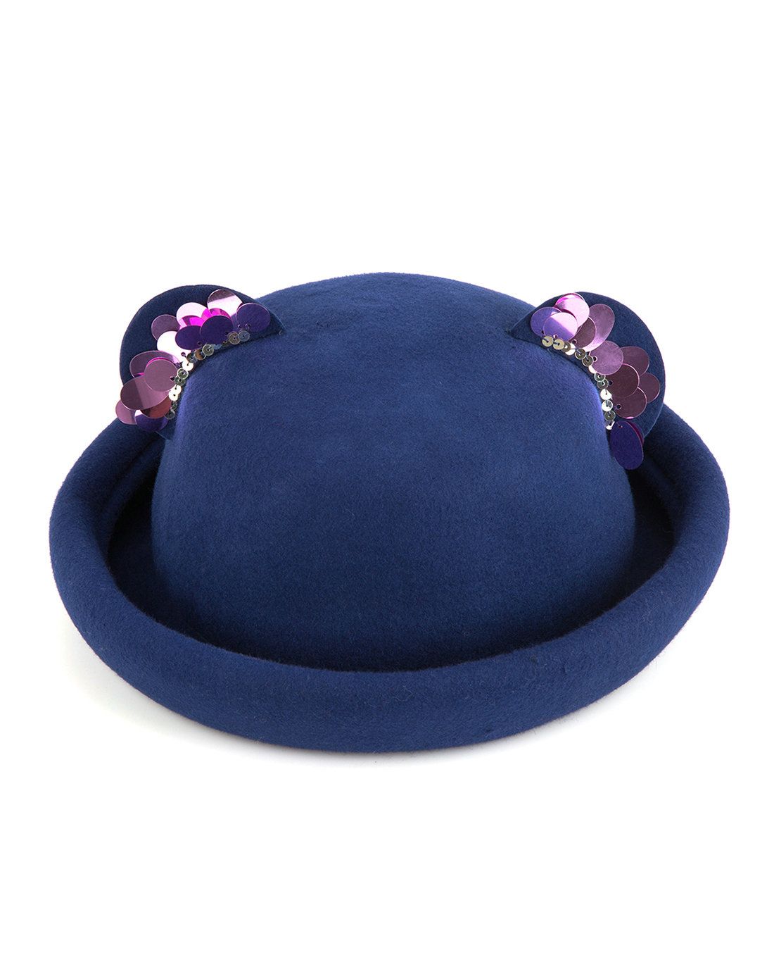 蓝色羊毛卷檐圆爵士帽