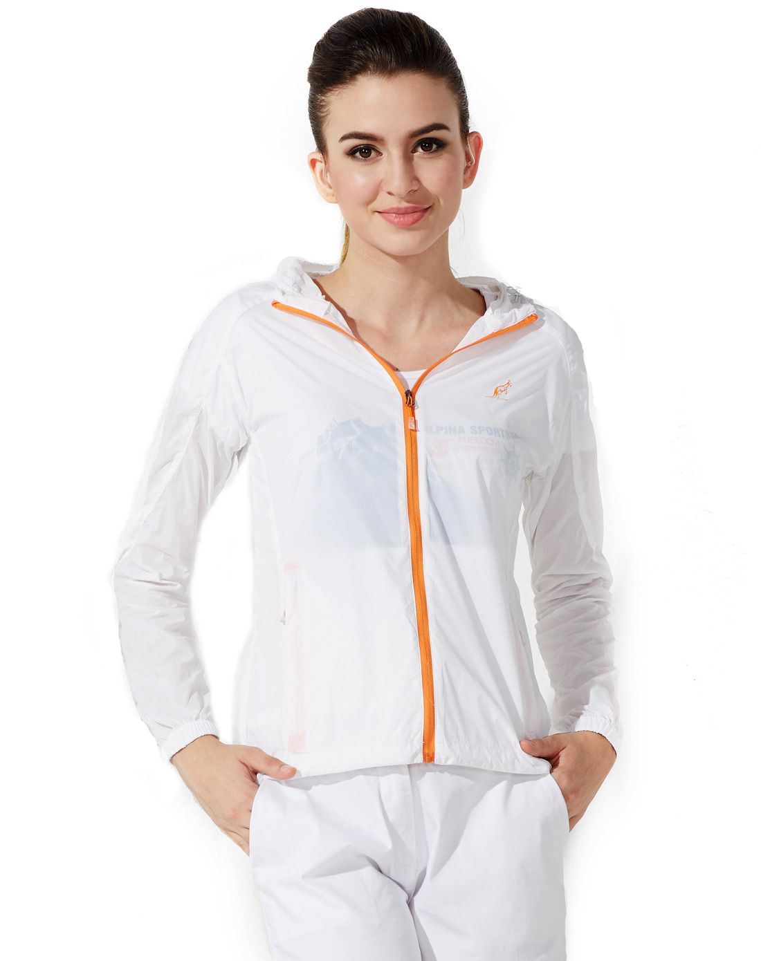 轻薄防紫外线 女款白色皮肤衣 长袖连帽