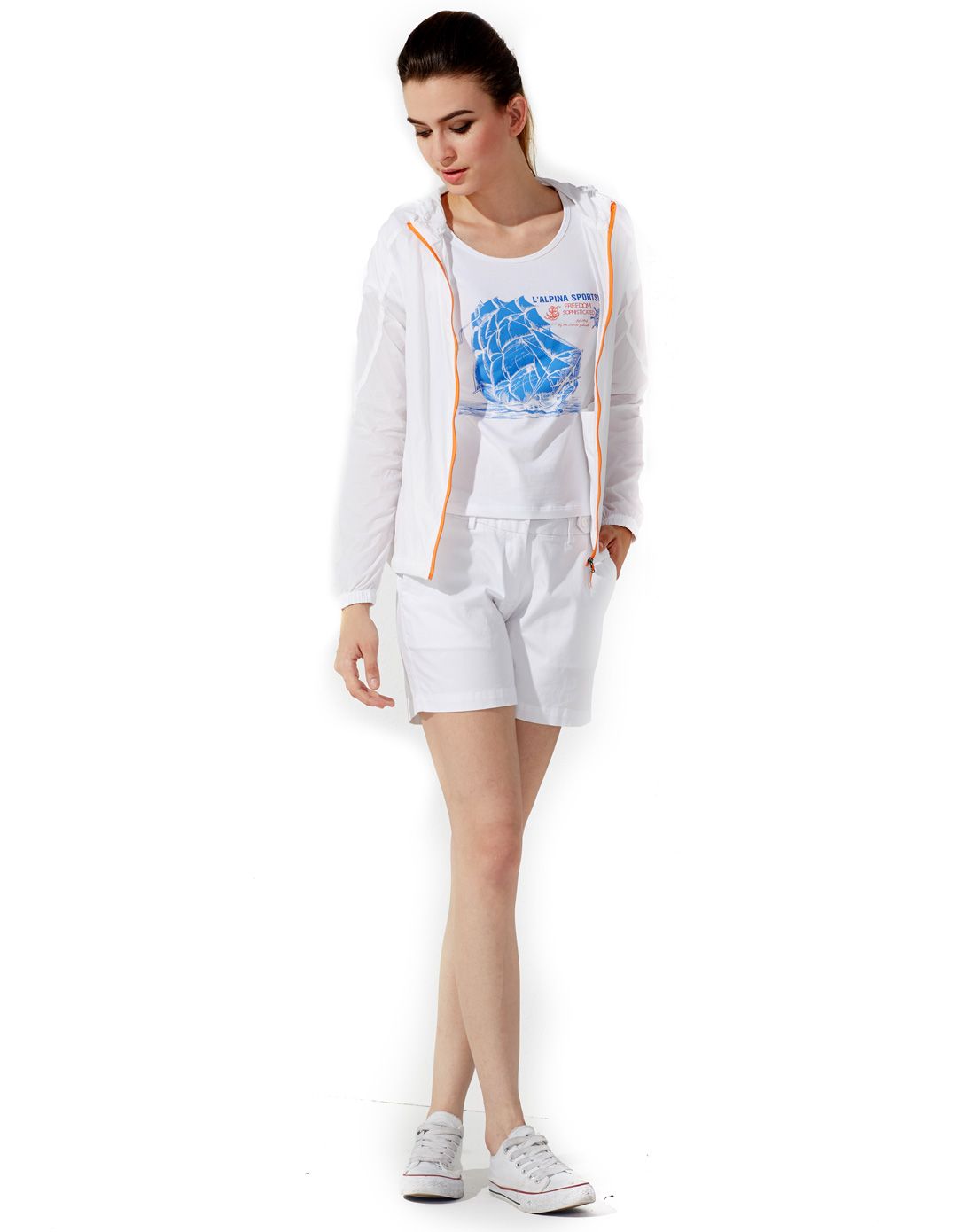 轻薄防紫外线 女款白色皮肤衣 长袖连帽