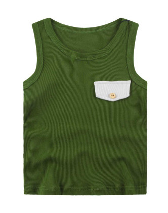 男童军绿简约清新工字背心