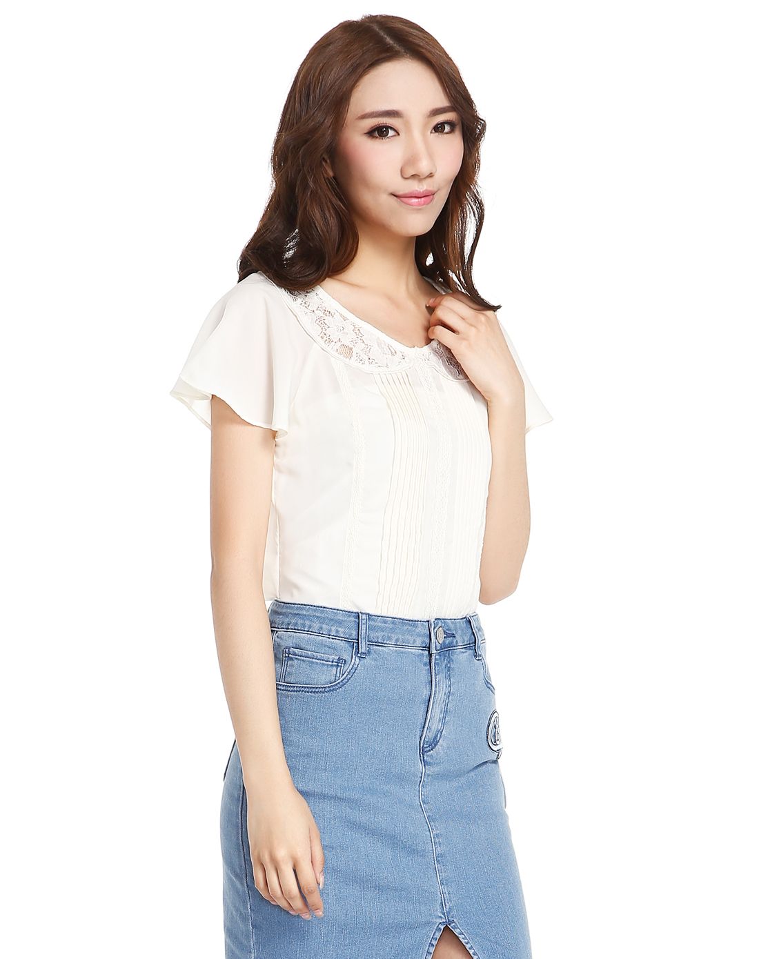 浅米色淑女气质短袖上衣