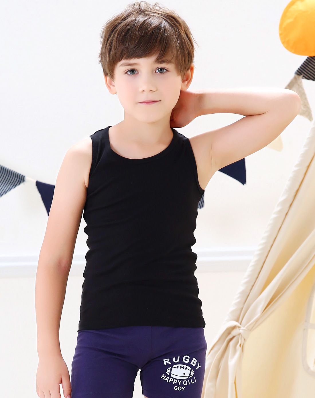 红豆居家儿童居家内衣专场红豆居家男女童黑色纯棉背心n6j3400cxihs10