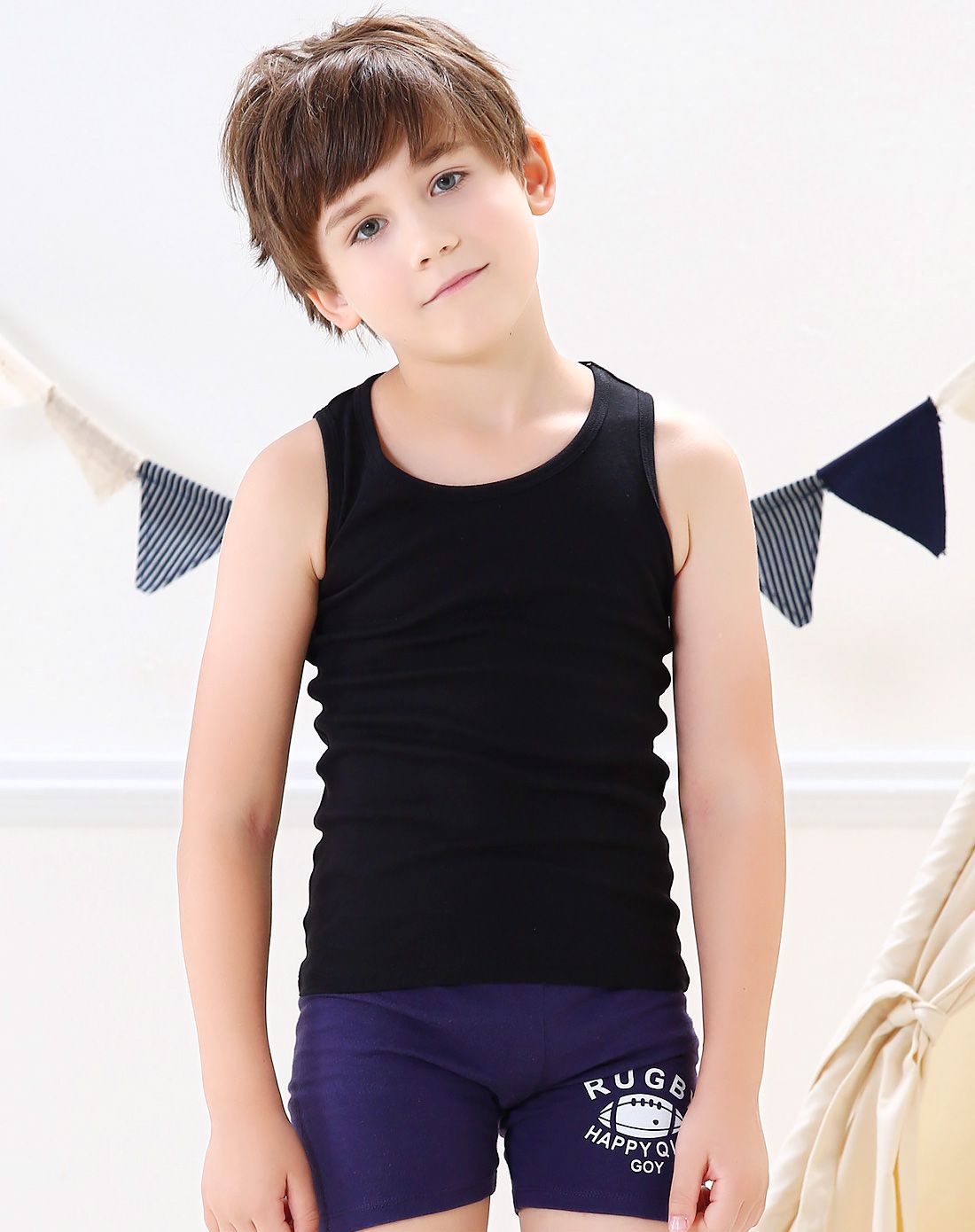 红豆居家儿童居家内衣专场红豆居家男女童黑色纯棉背心n6j3400cxihs10