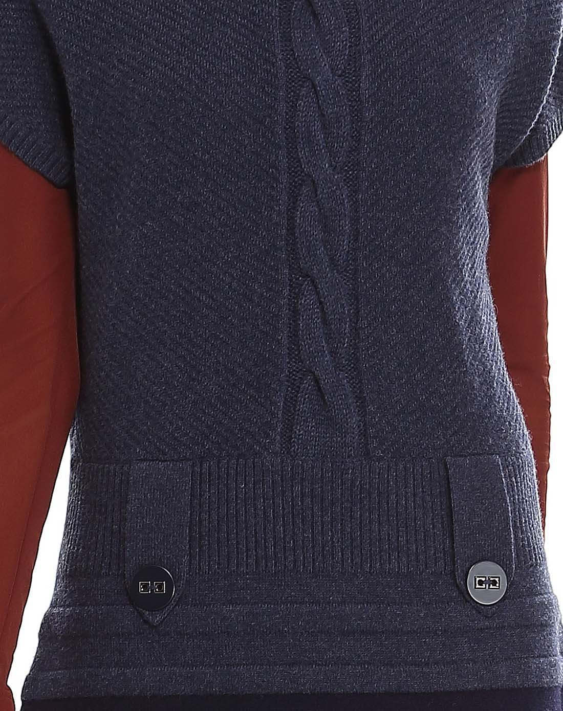 jetezo 灰蓝色高领舒适修身针织连衣裙522627e52_唯品会