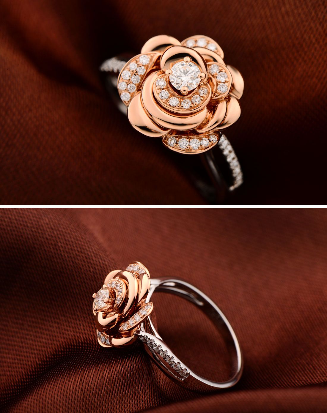 18k金钻石戒指 花魅系列玫瑰金女戒 镶钻带证书(定价)