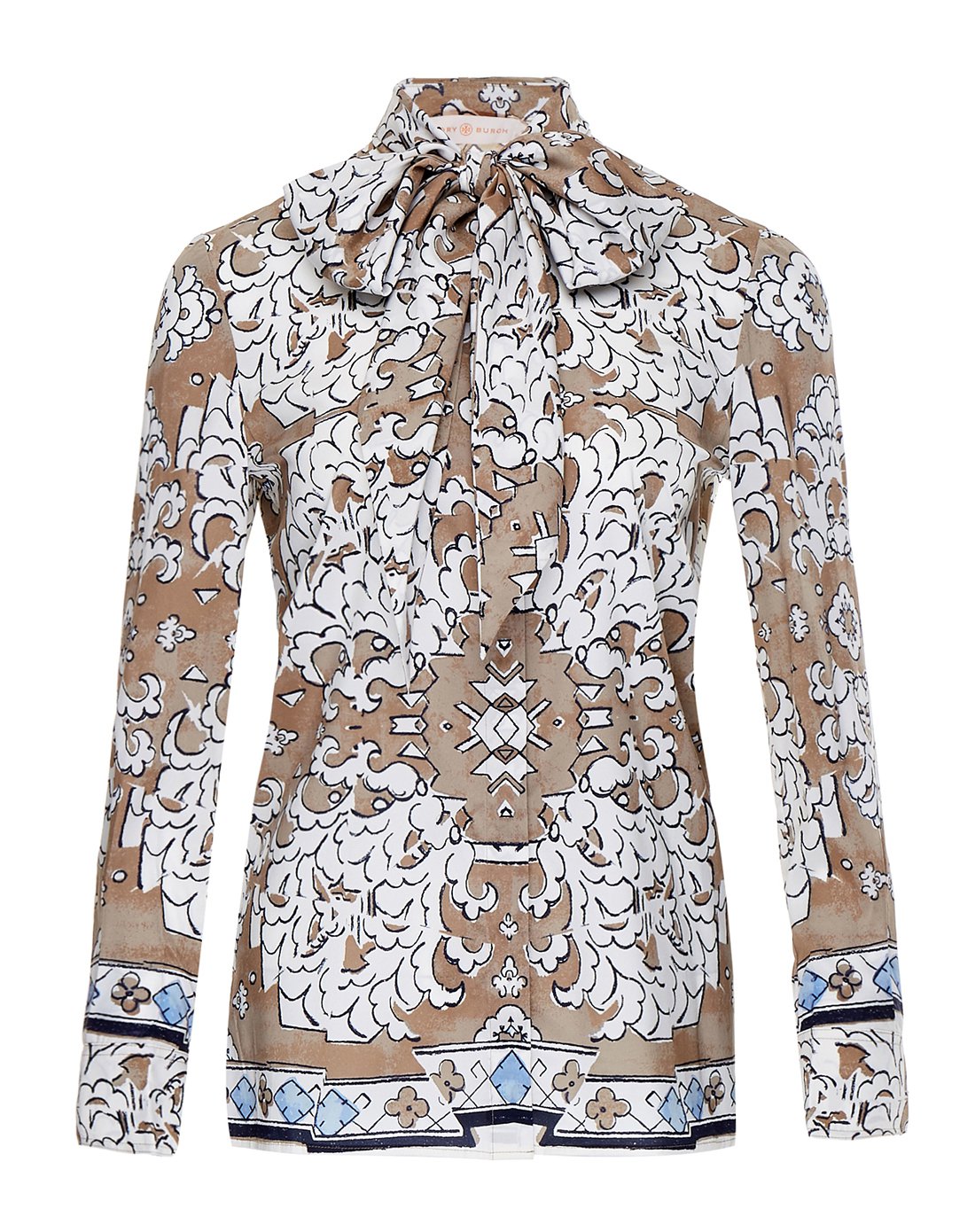 tory burch女款金沙/白色印花长领带开襟衬衫