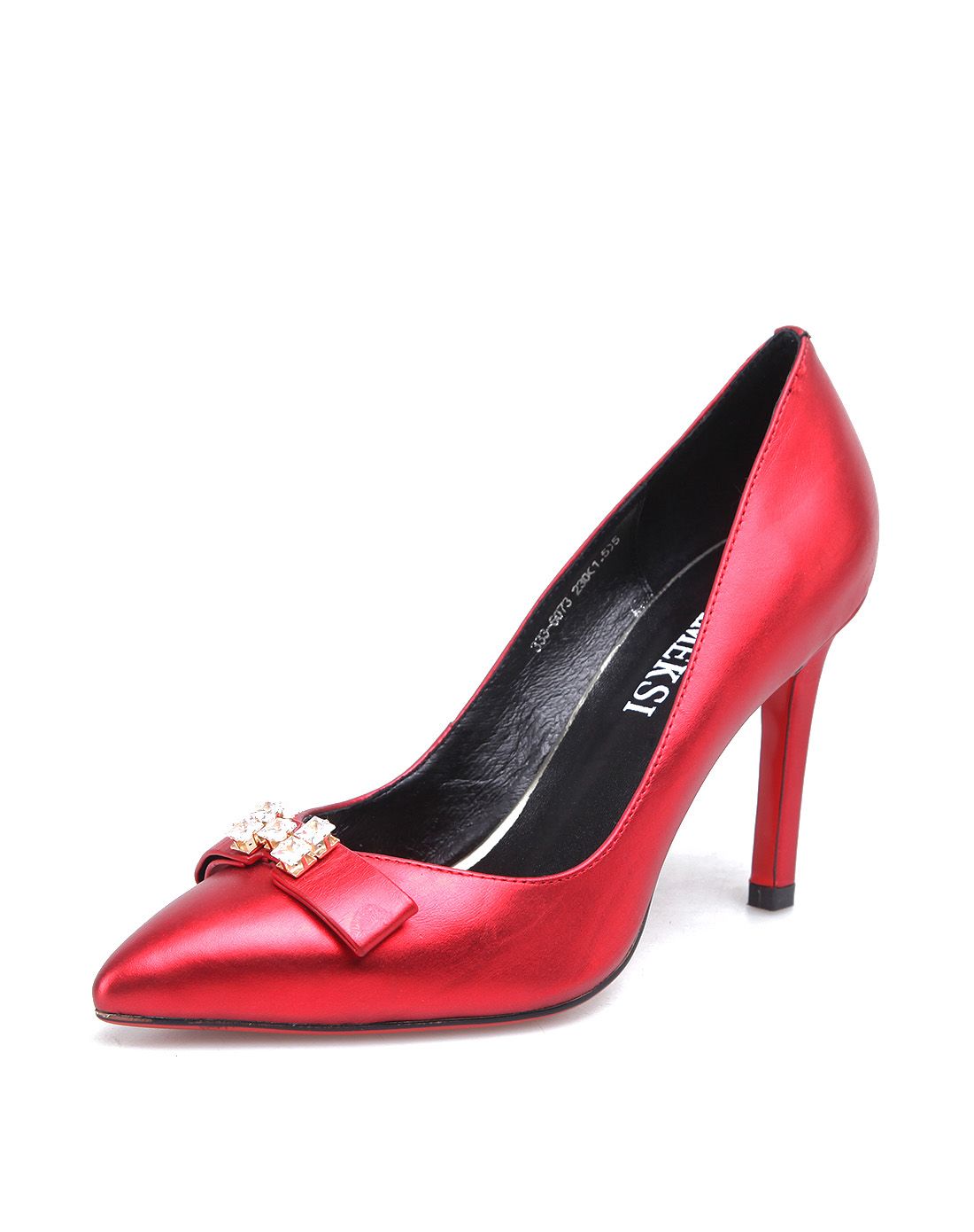 2016年女士新品红色丝绸胎牛单鞋