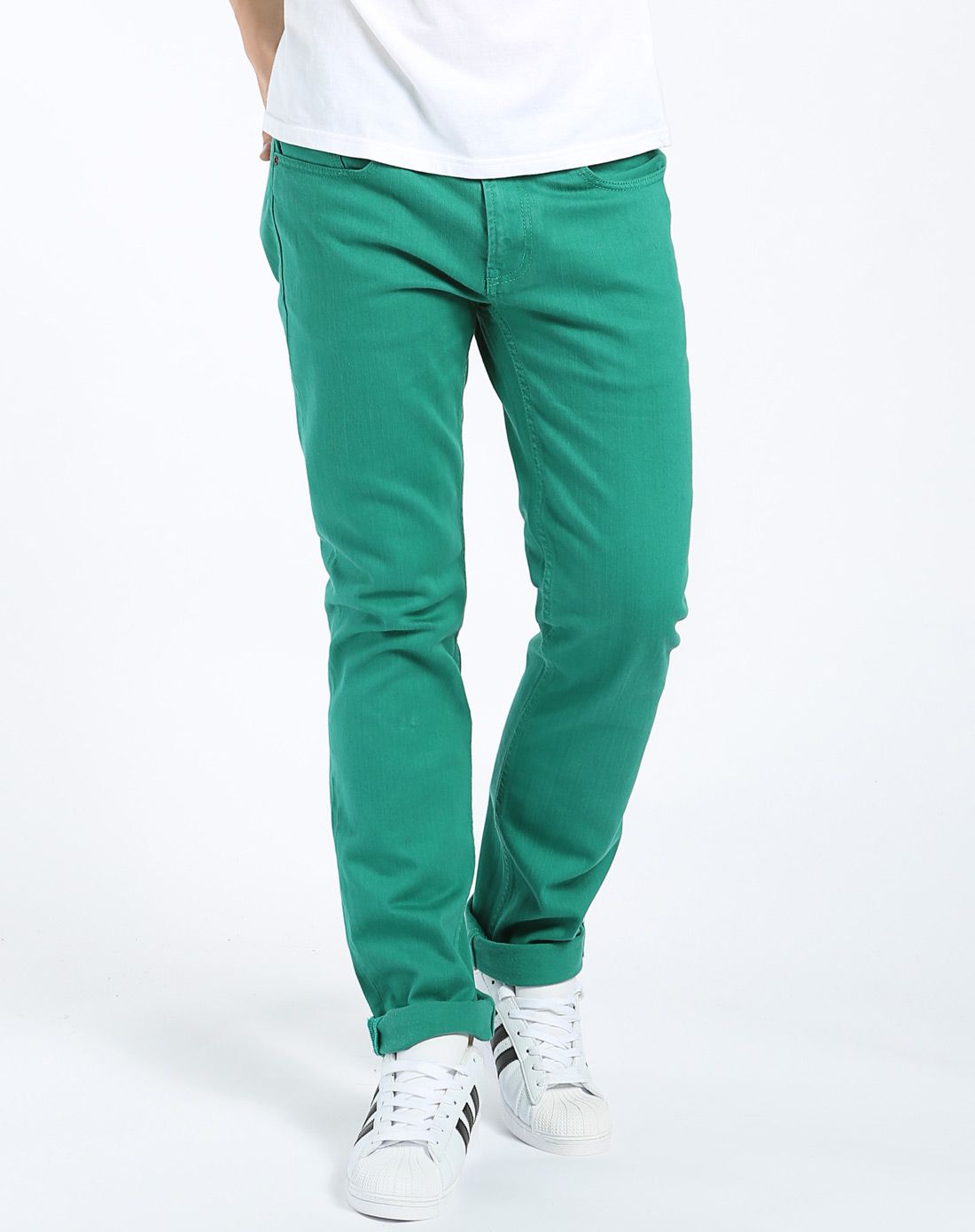 棉质舒适 男式绿色牛仔裤 时尚活力