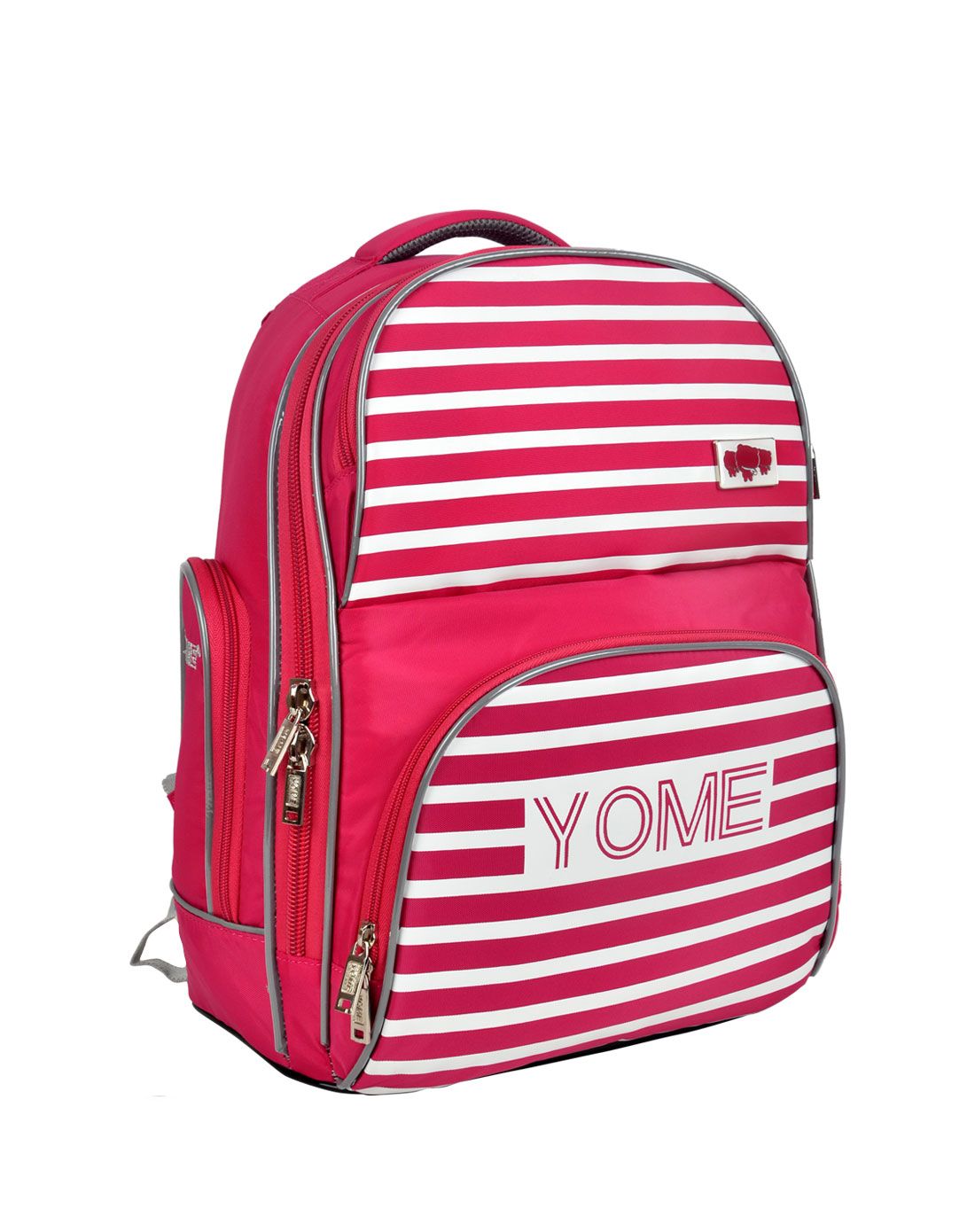女童玫红韩国进口条纹尼龙护脊书包(l码)