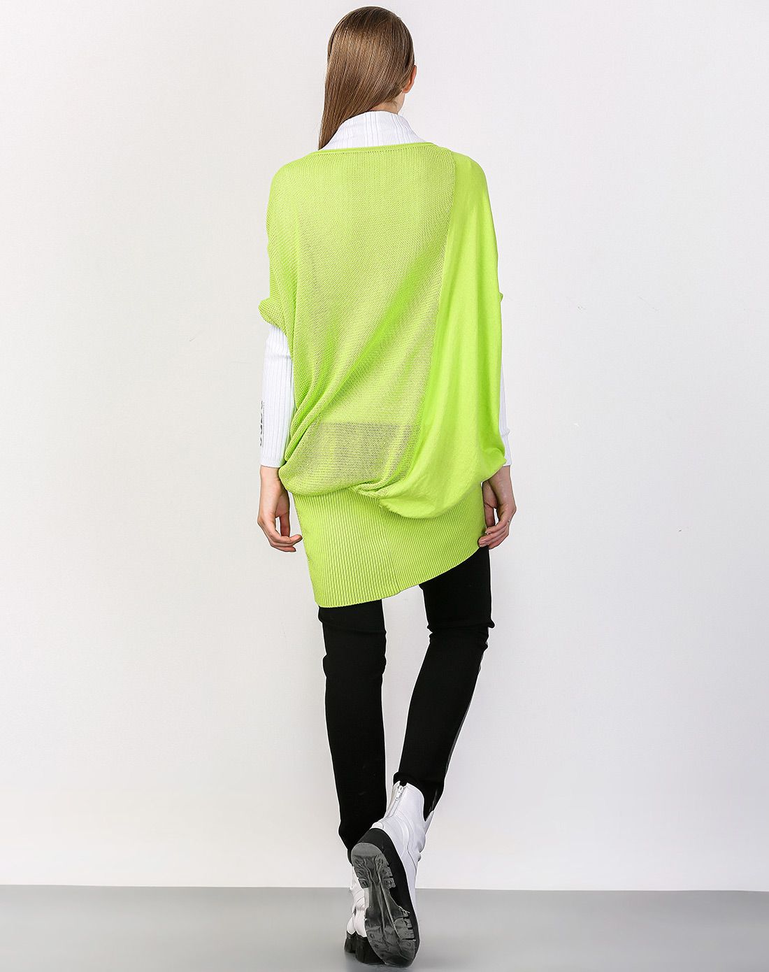 青绿色纯棉针织中长上衣