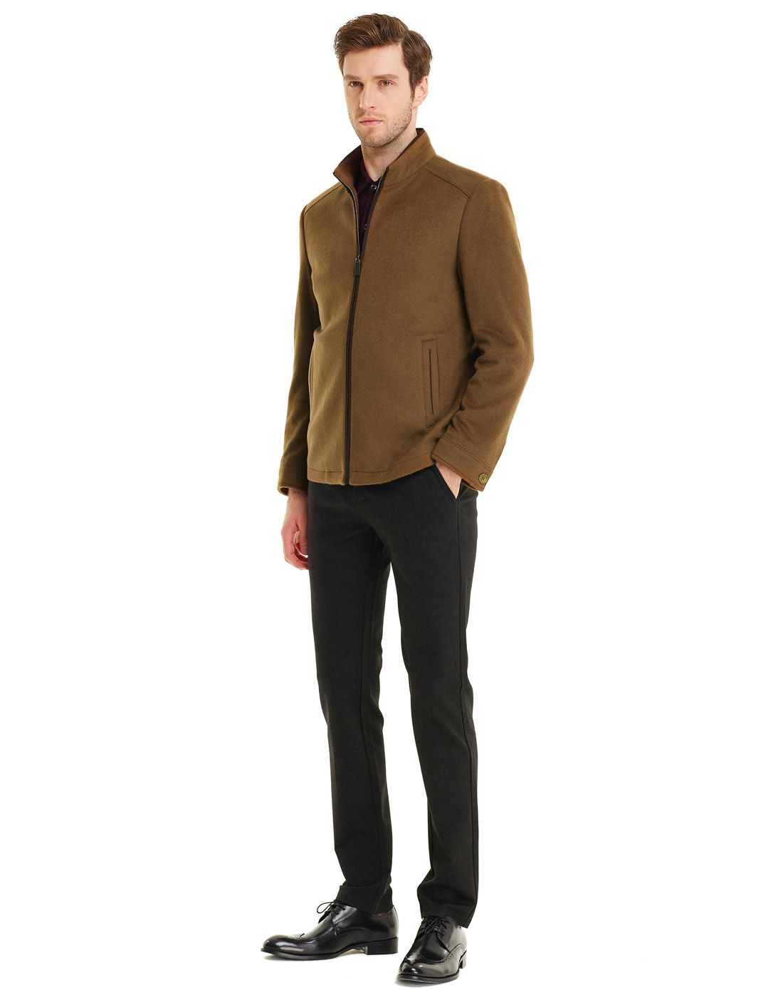男士棕色大气纯羊毛尼夹克