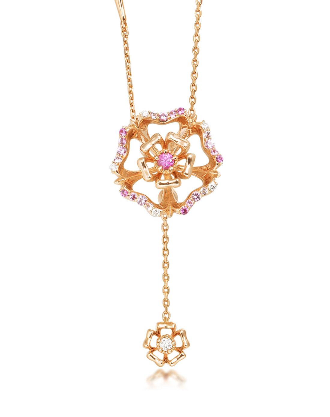 周生生 18k红色v&a粉红色蓝宝石铿锵玫瑰项链