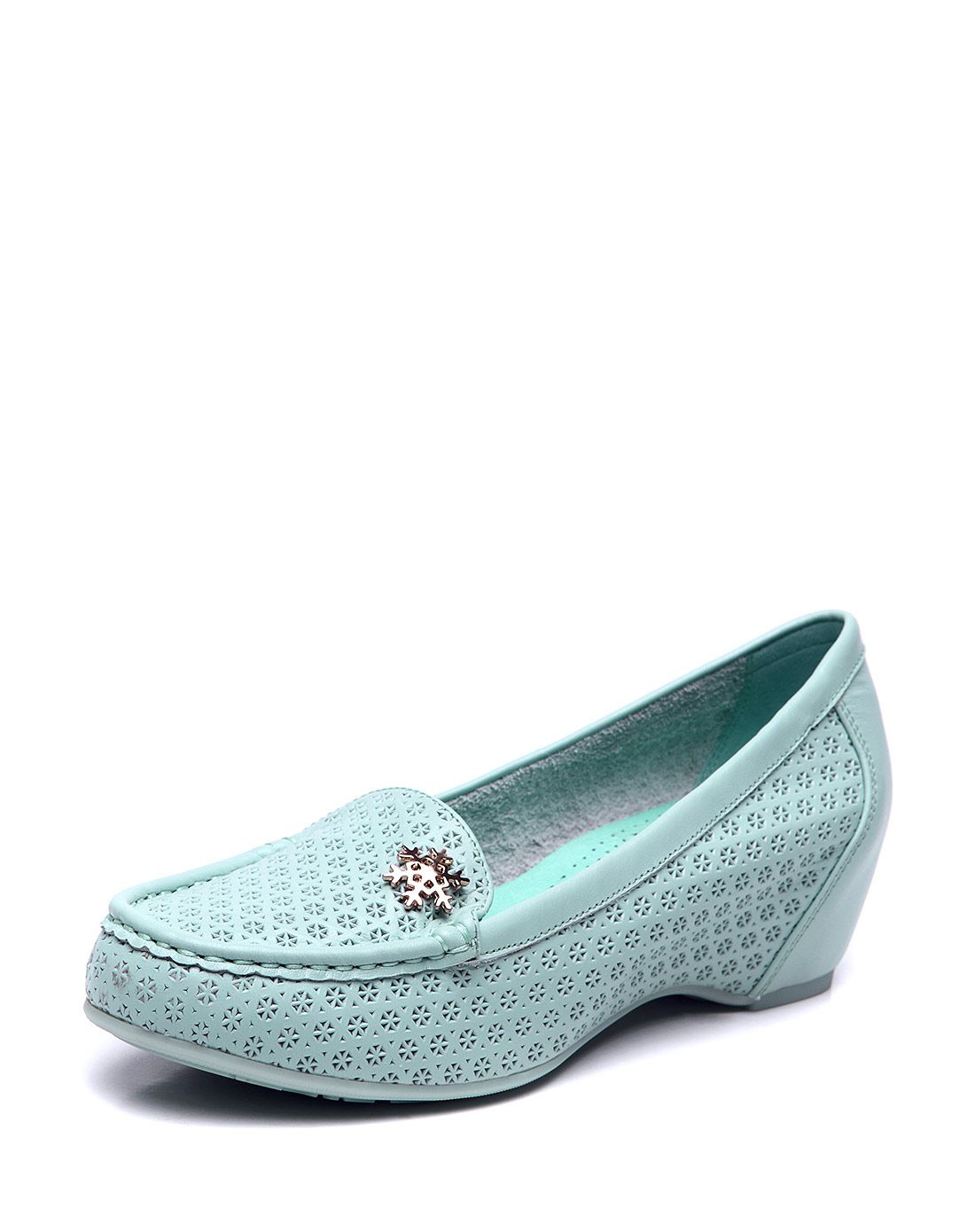 金秋钜惠-意尔康yearcon女鞋专场 时尚蓝色牛皮内增高浅口单鞋