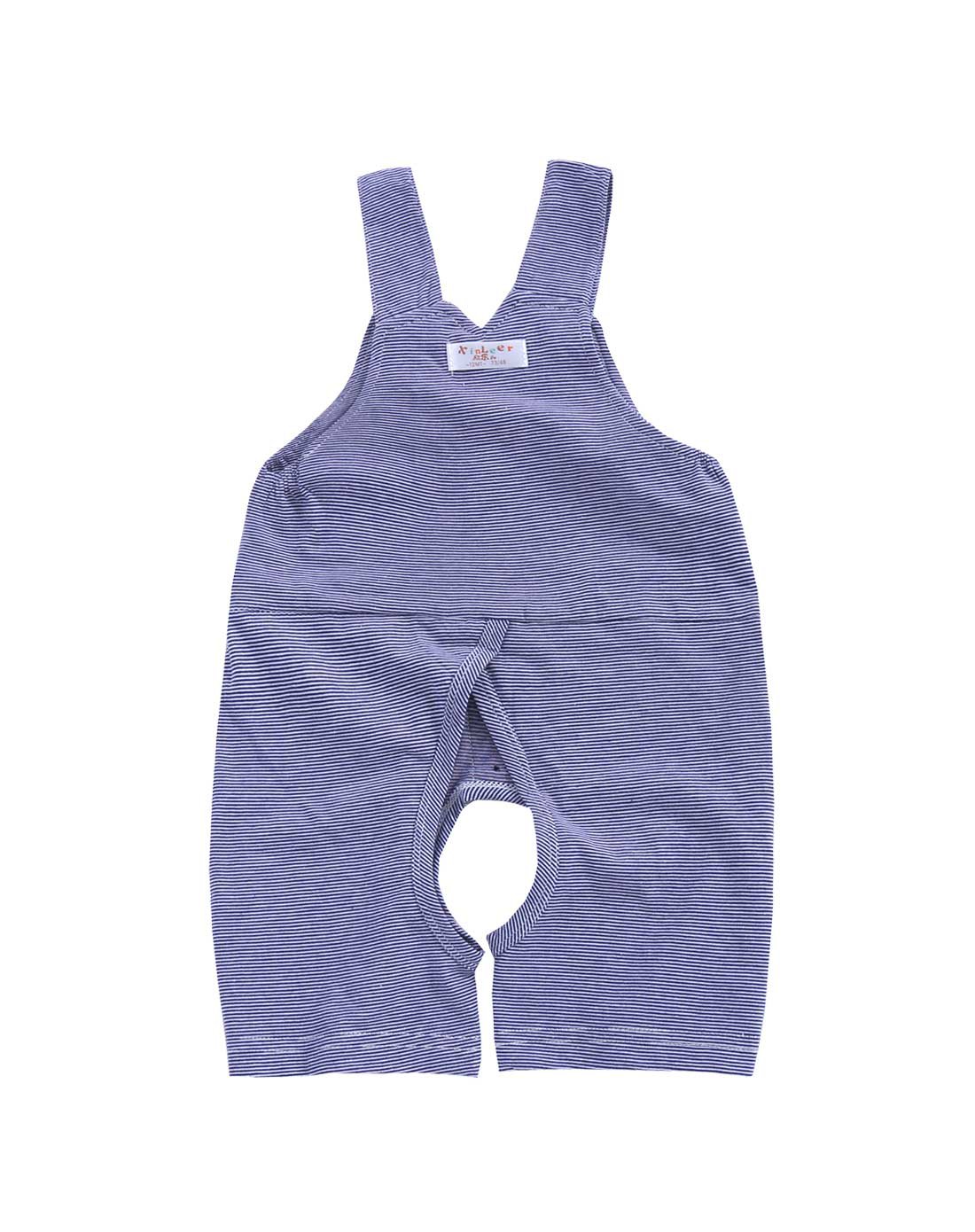 儿童夏季中性蓝色横条开档背带裤