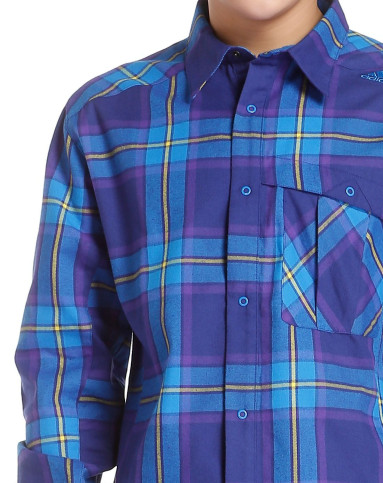 男款蓝配紫色法兰绒长袖衬衫 时尚格纹