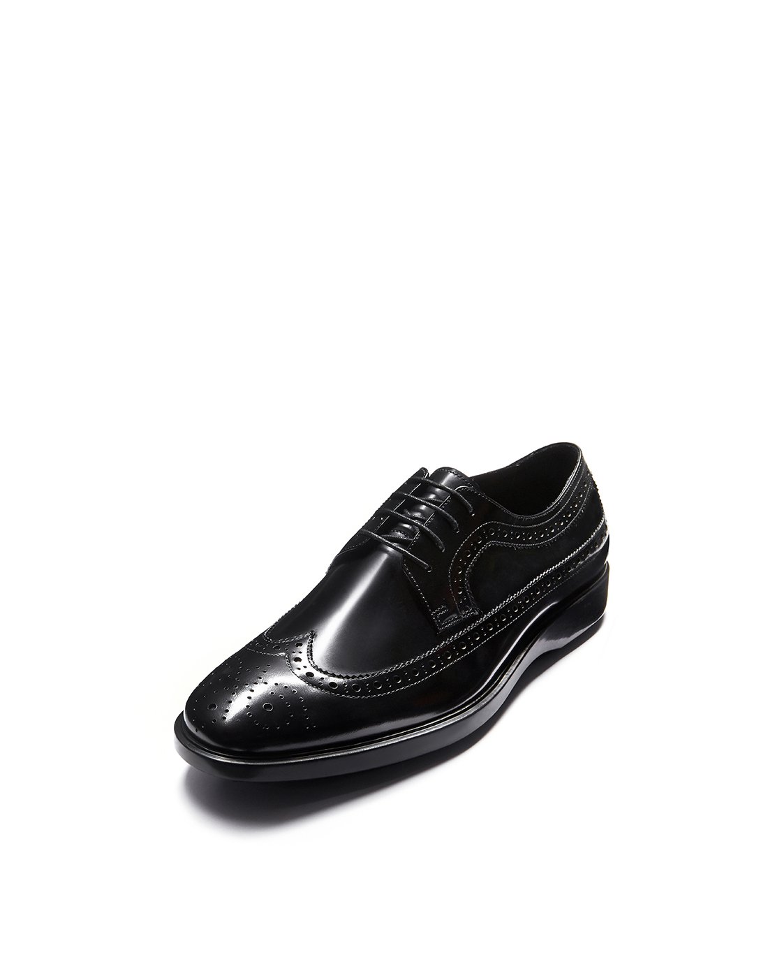 哥弟 布洛克雕花牛皮(开边珠)男式商务鞋黑色