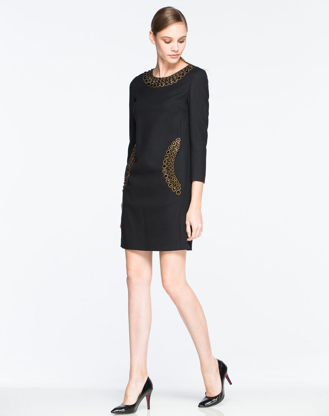 路逸沙·美louisa m女装专场 黑色时尚修身圆领连衣裙