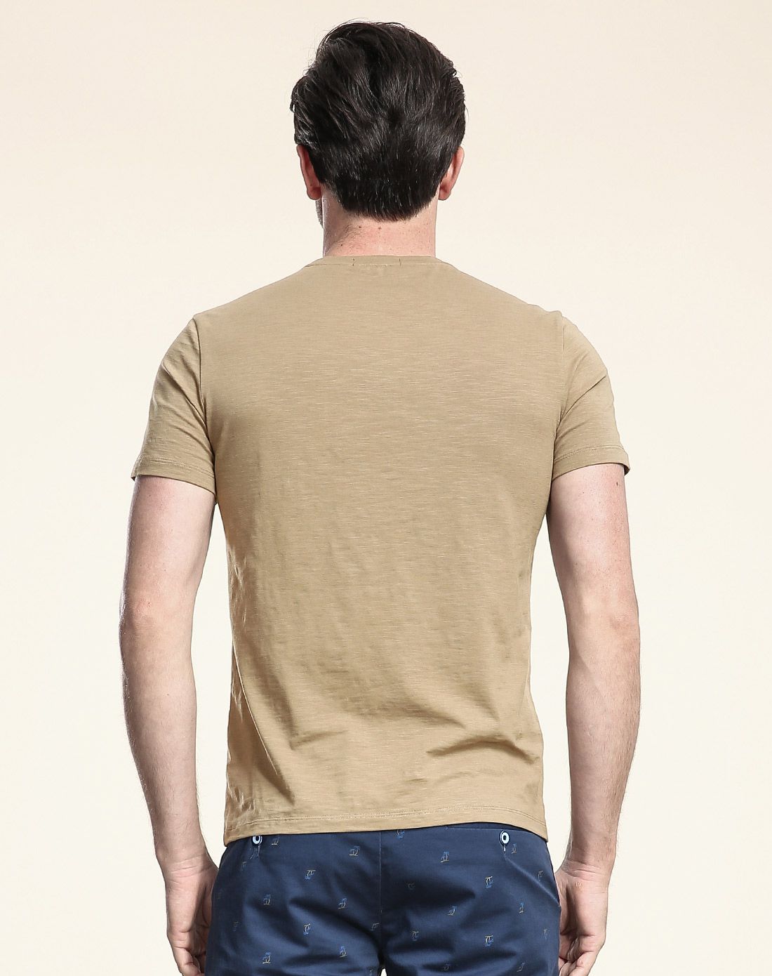 2016夏季新款 简约时尚修身纯色 男款咖啡色短袖t恤