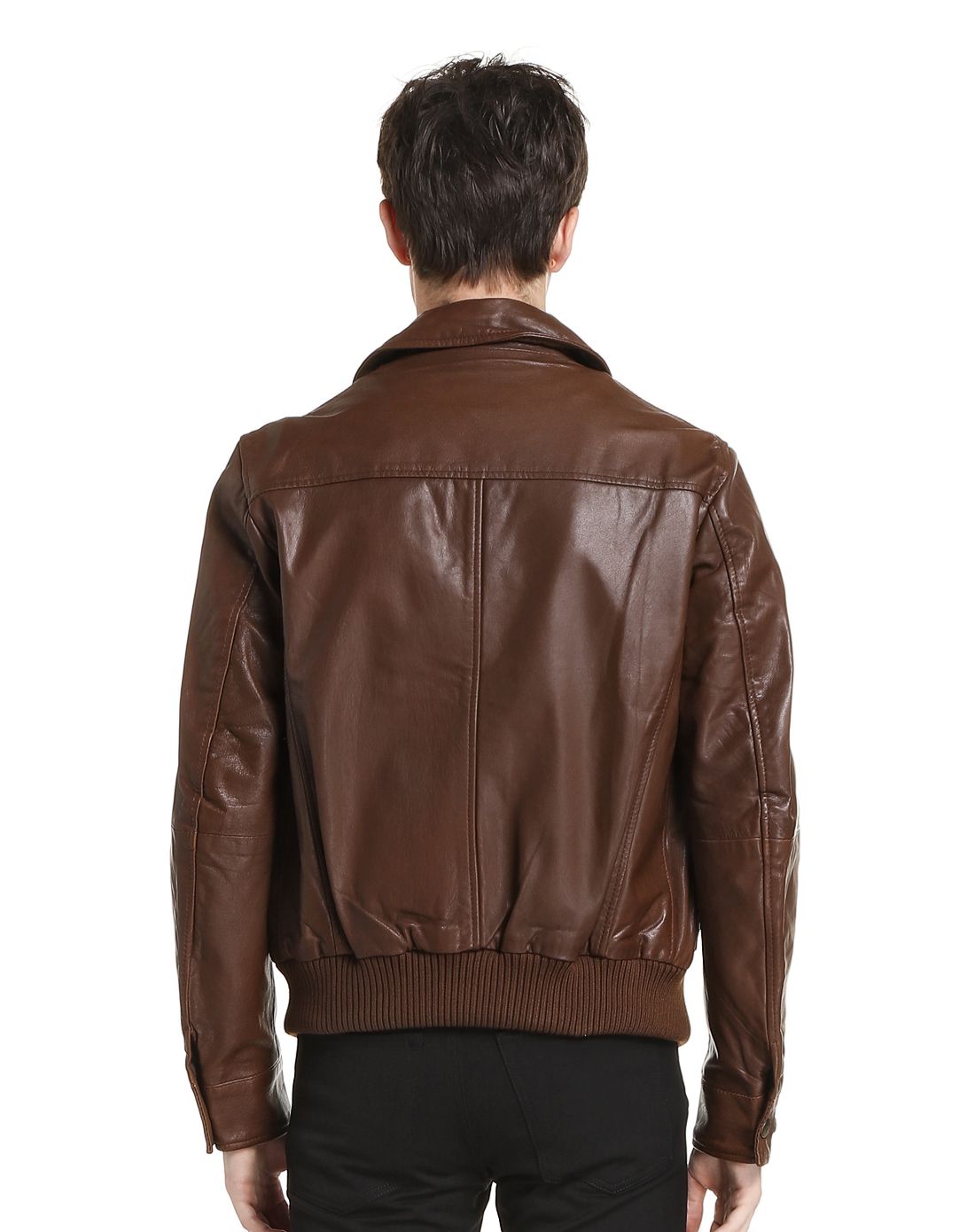 tru trussardi男款棕褐色拉链翻领羊皮外套