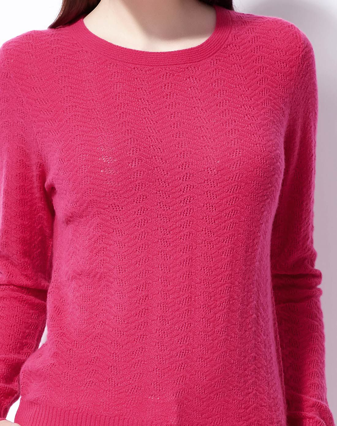 女士玫红色圆领女套衫纯羊绒衫