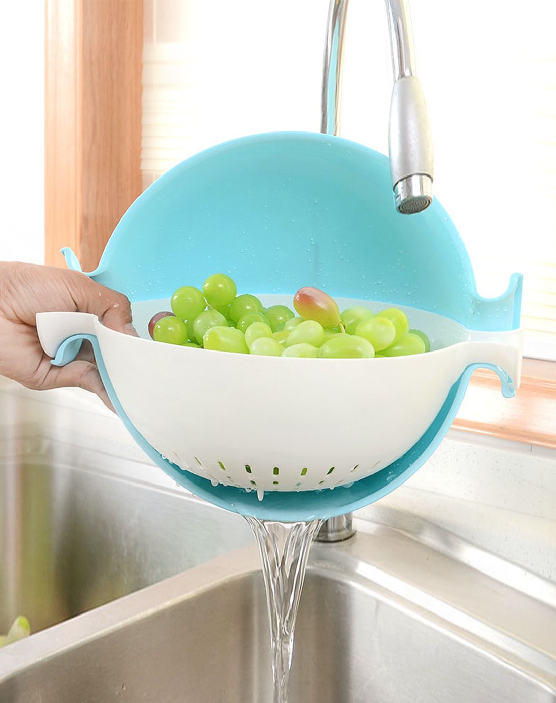 双层加厚果蔬摇摇沥水碗-颜色随机