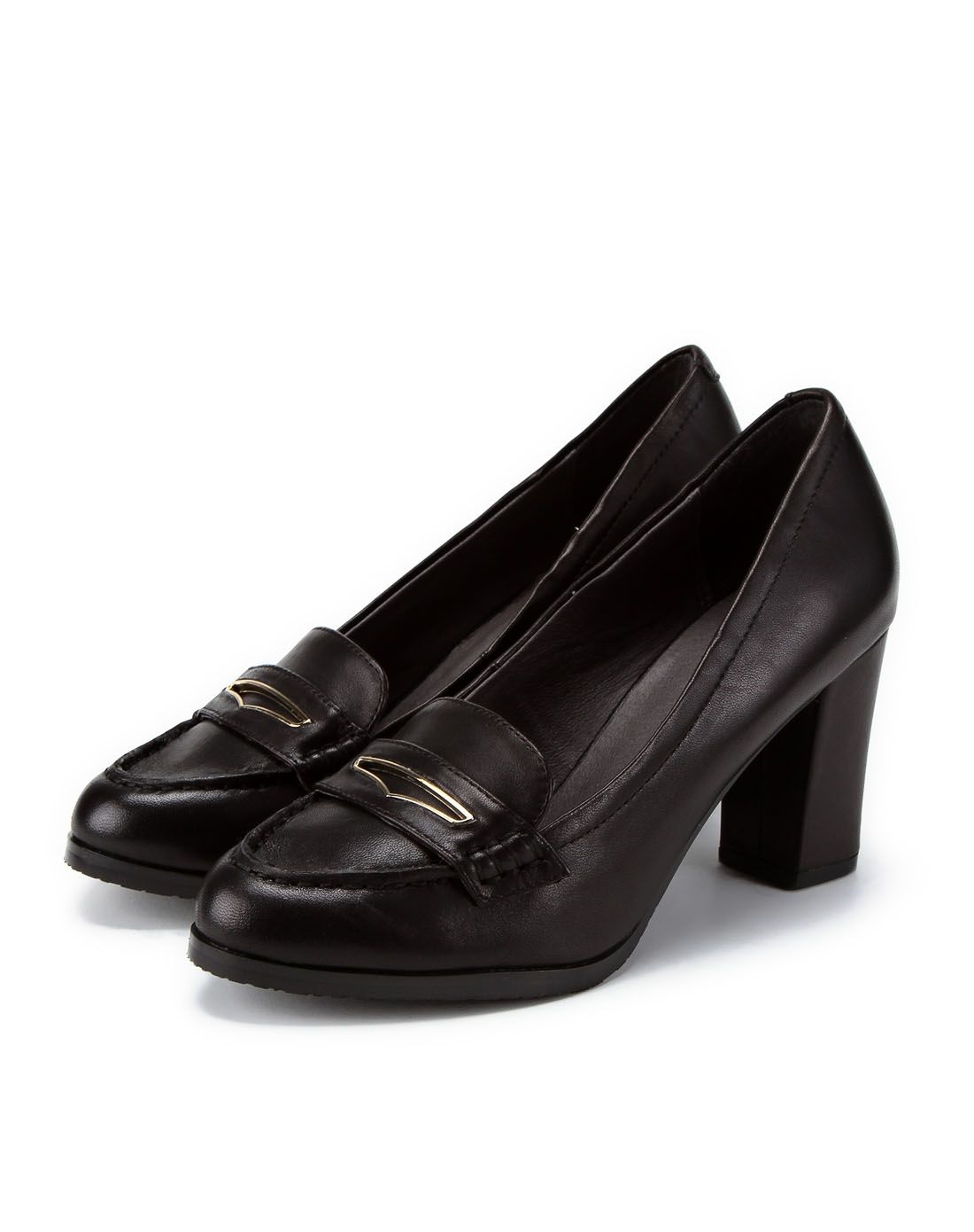 黑色羊皮尖圆头职业浅口单鞋