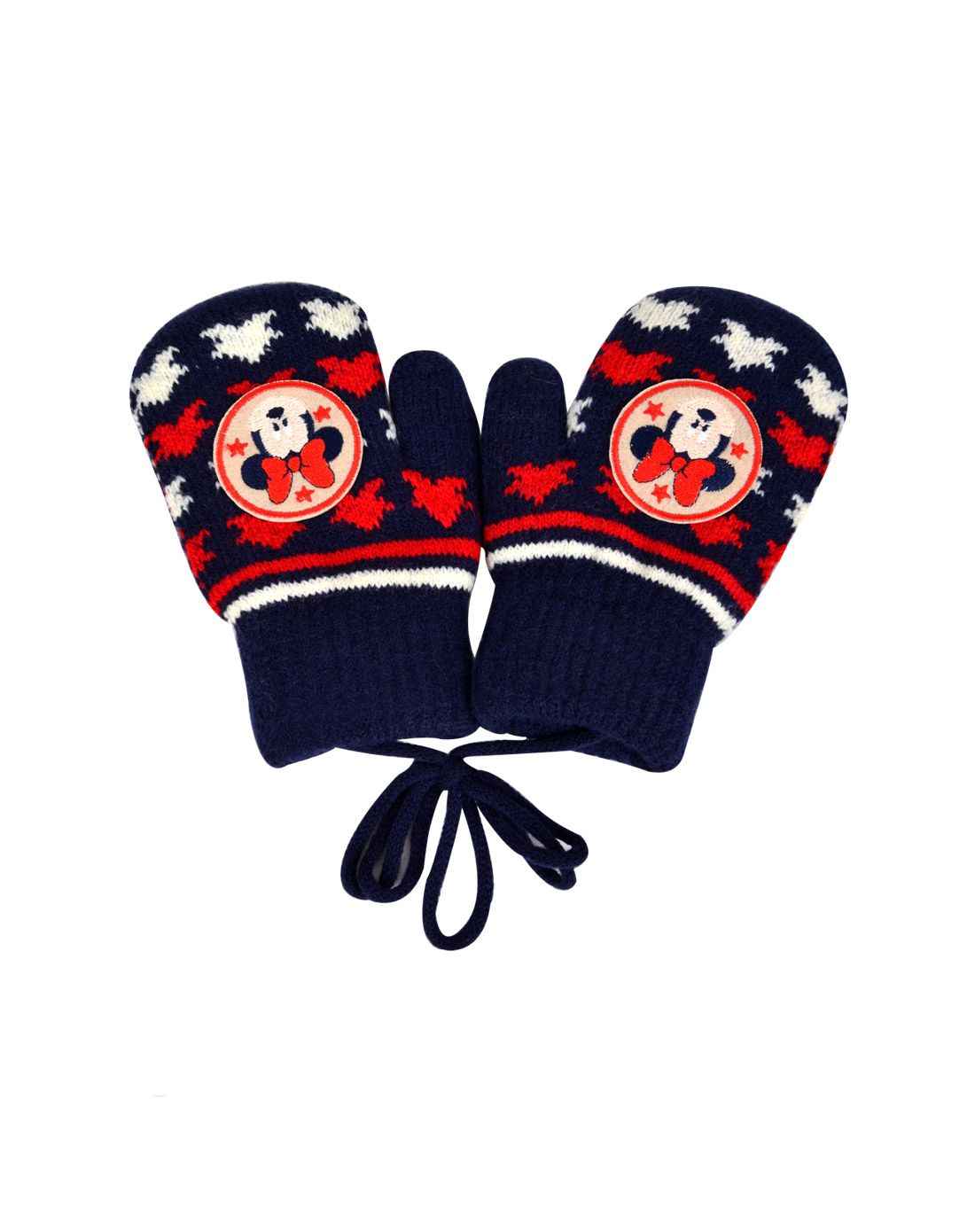 男童藏青针织米奇保暖手套