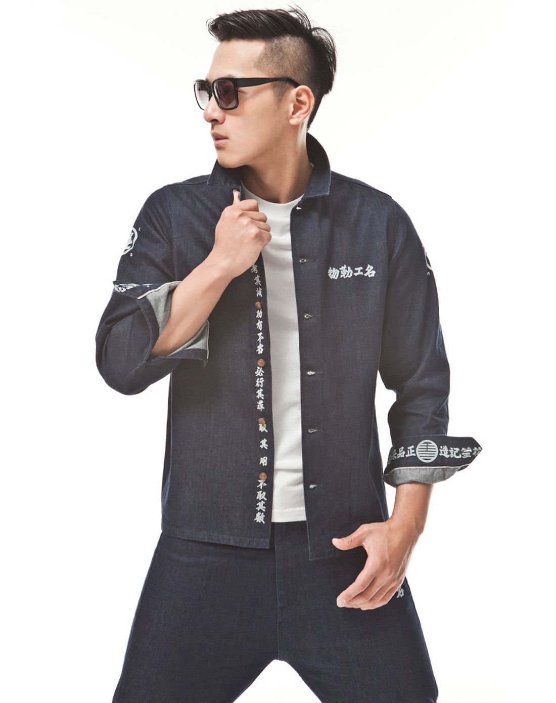 花笙记旗下品牌男款物勒工名牛仔衬衫hmi150878110