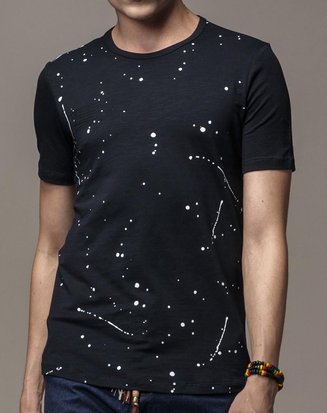 黑色个性泼墨图案短袖t恤