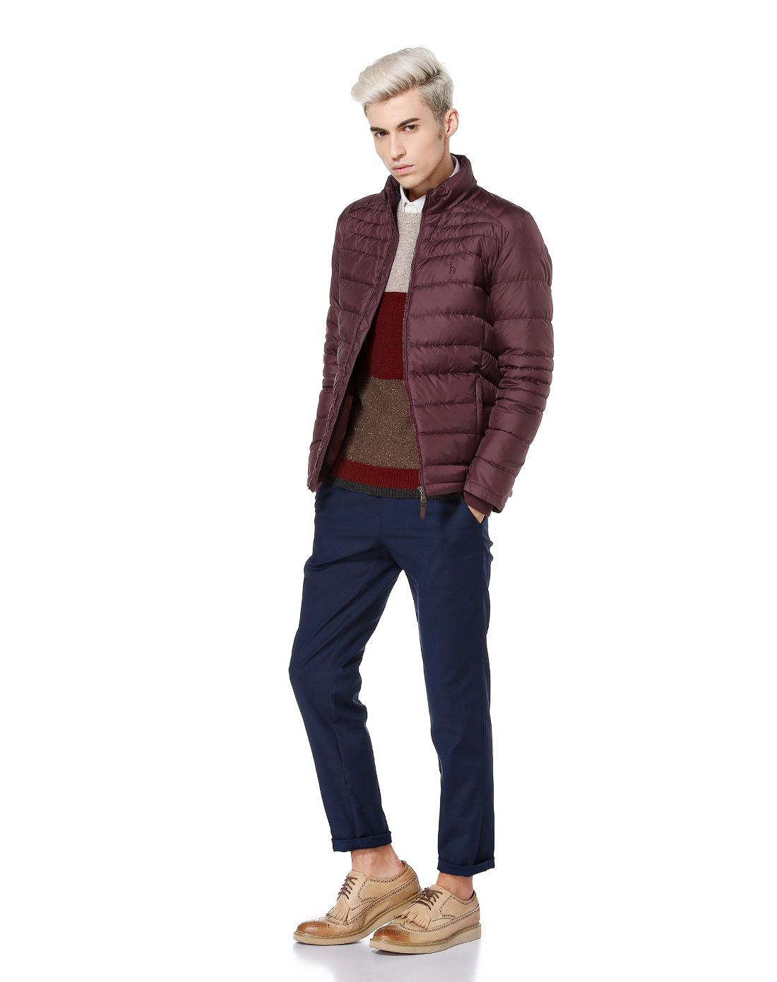 hazzys男装专场 酒红色舒适休闲长袖羽绒服