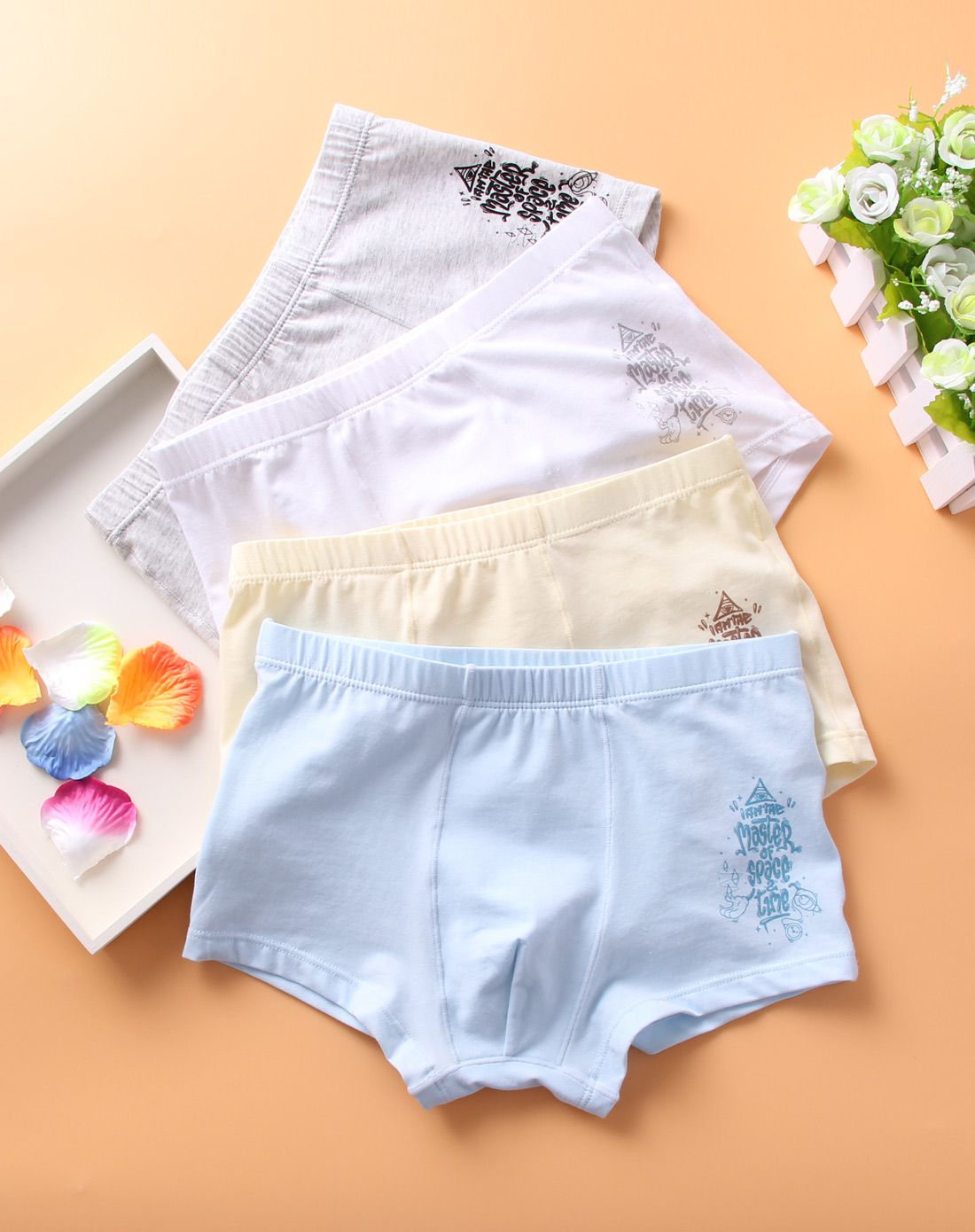 久岁伴男童裤衩四条盒装平角内裤中大童薄款