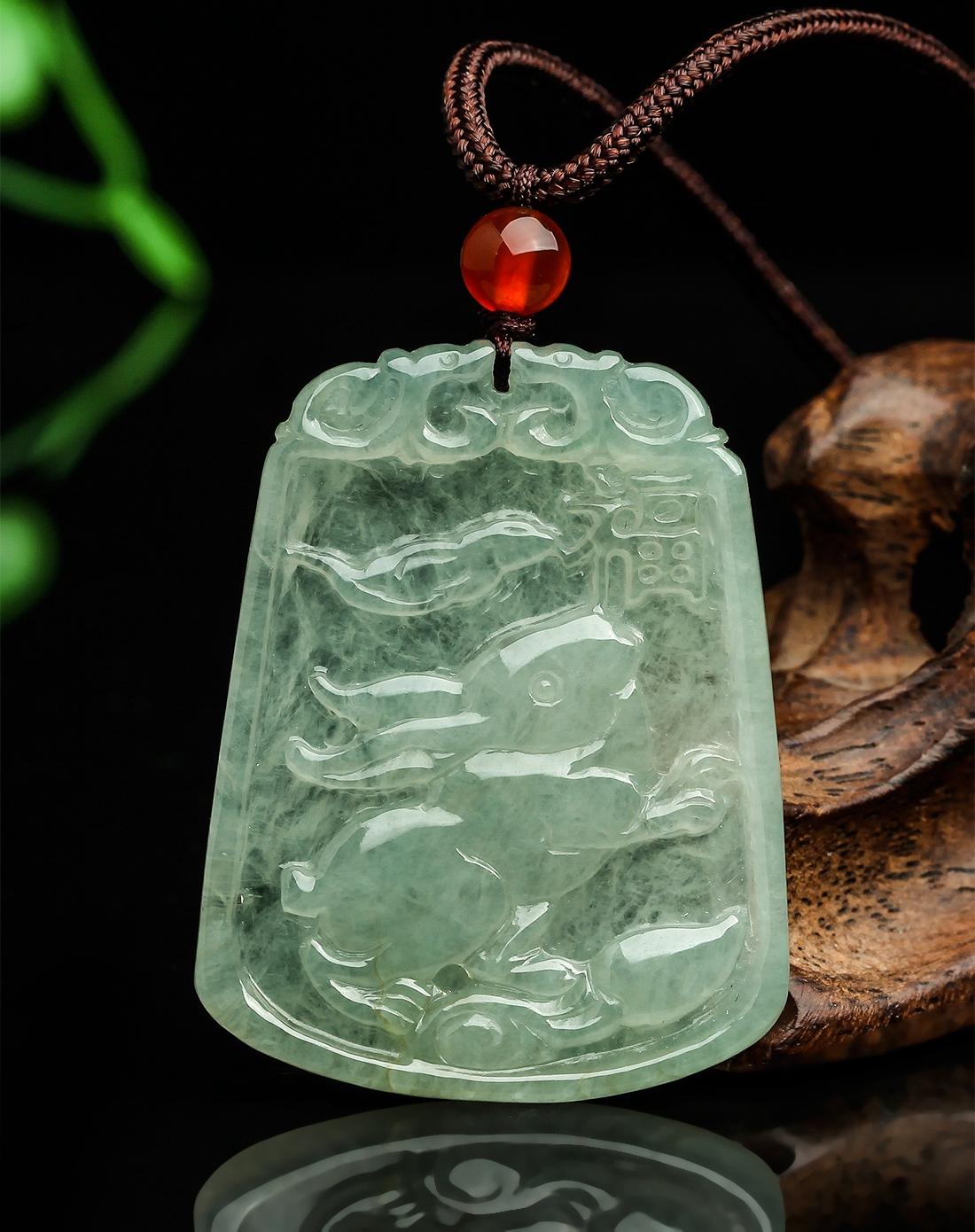 生肖兔前程似锦天然a货翡翠吊坠