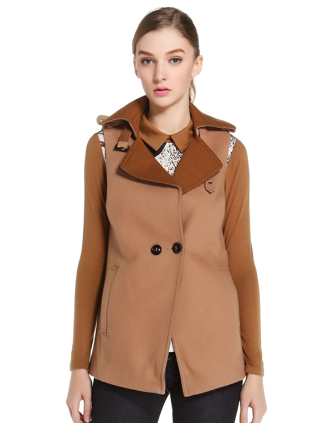 驼色韩版时尚无袖外套