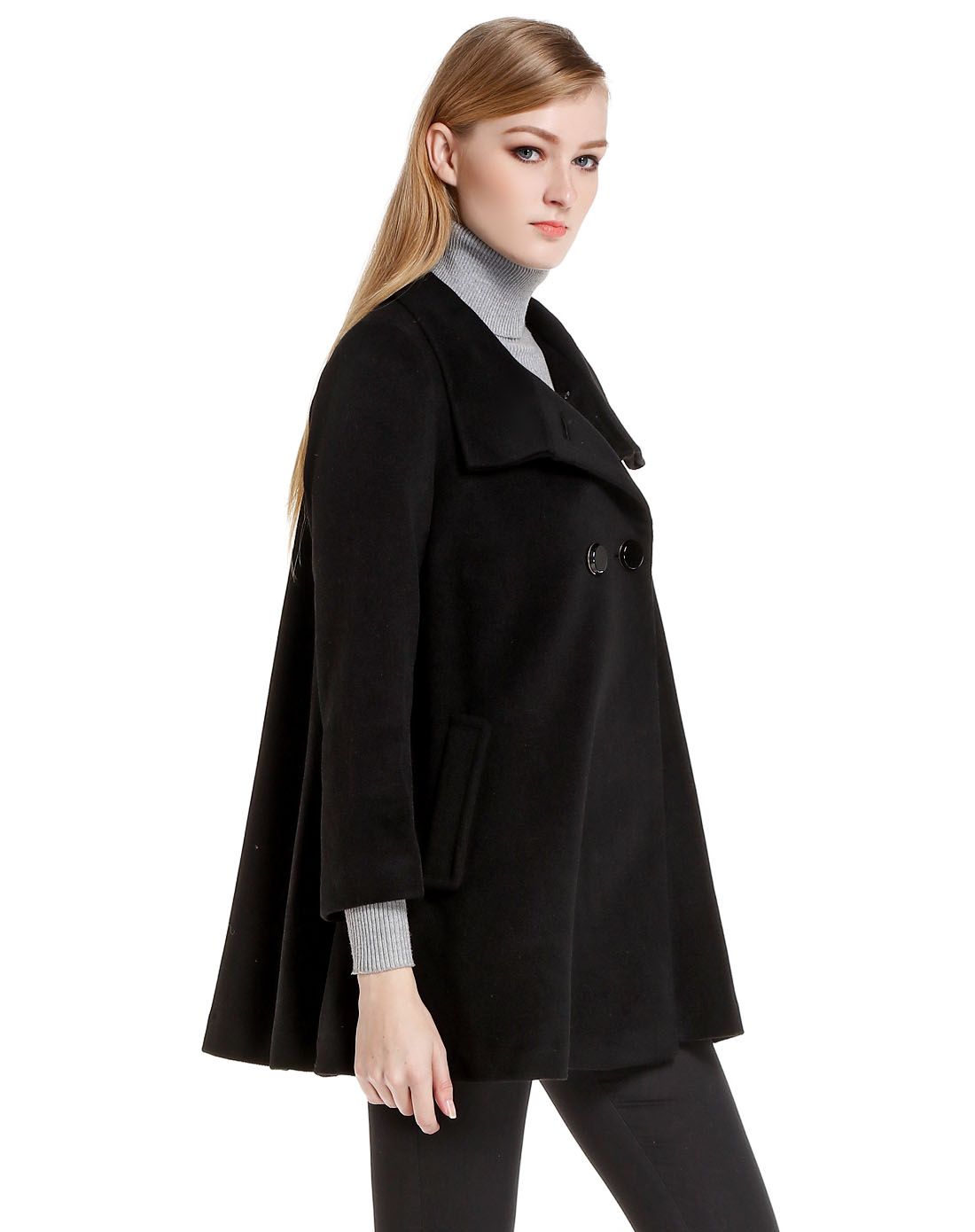 斯尔丽黑色优雅气质中长款长袖大衣