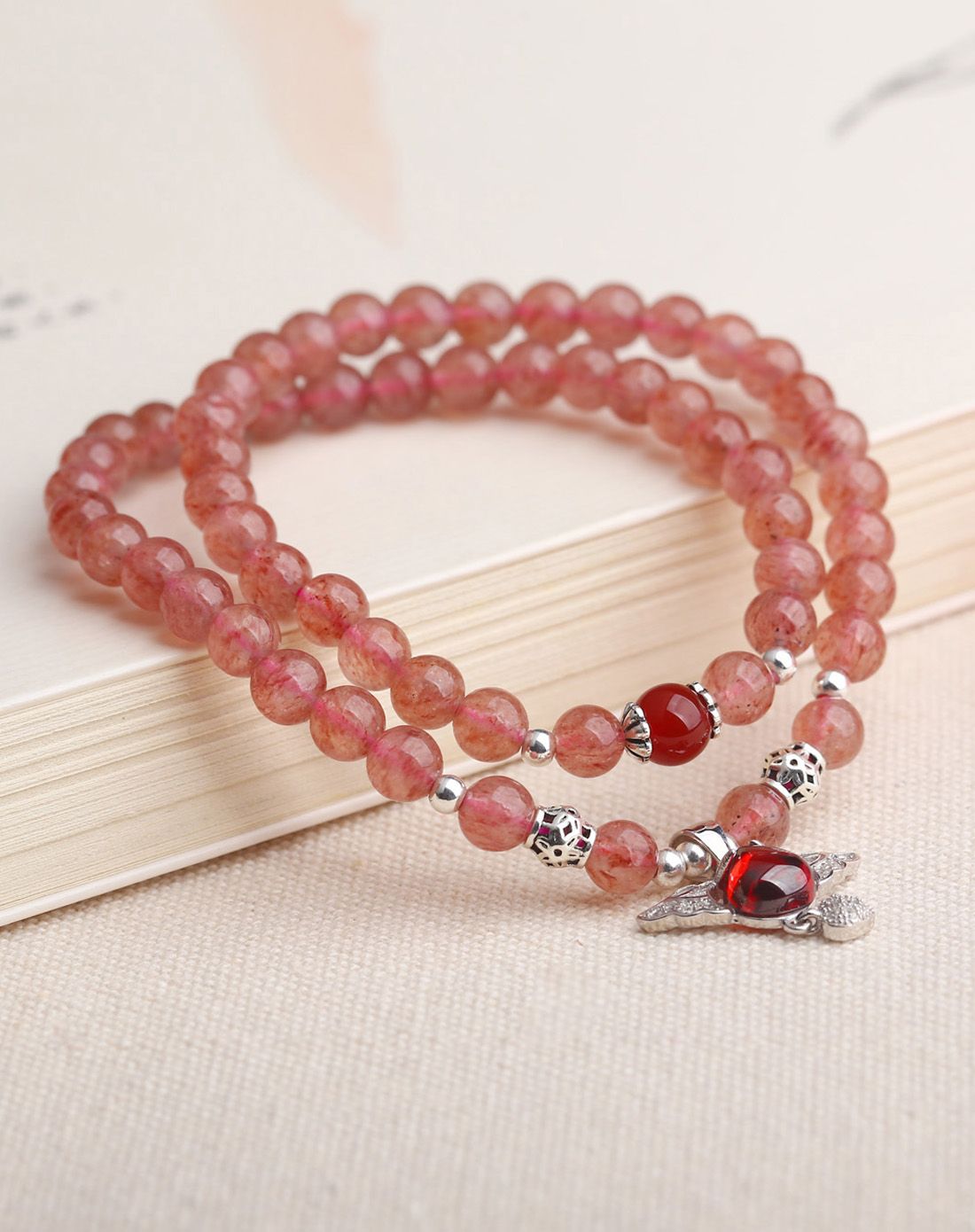 3a草莓晶925银绕手两圈手链天使款附证书